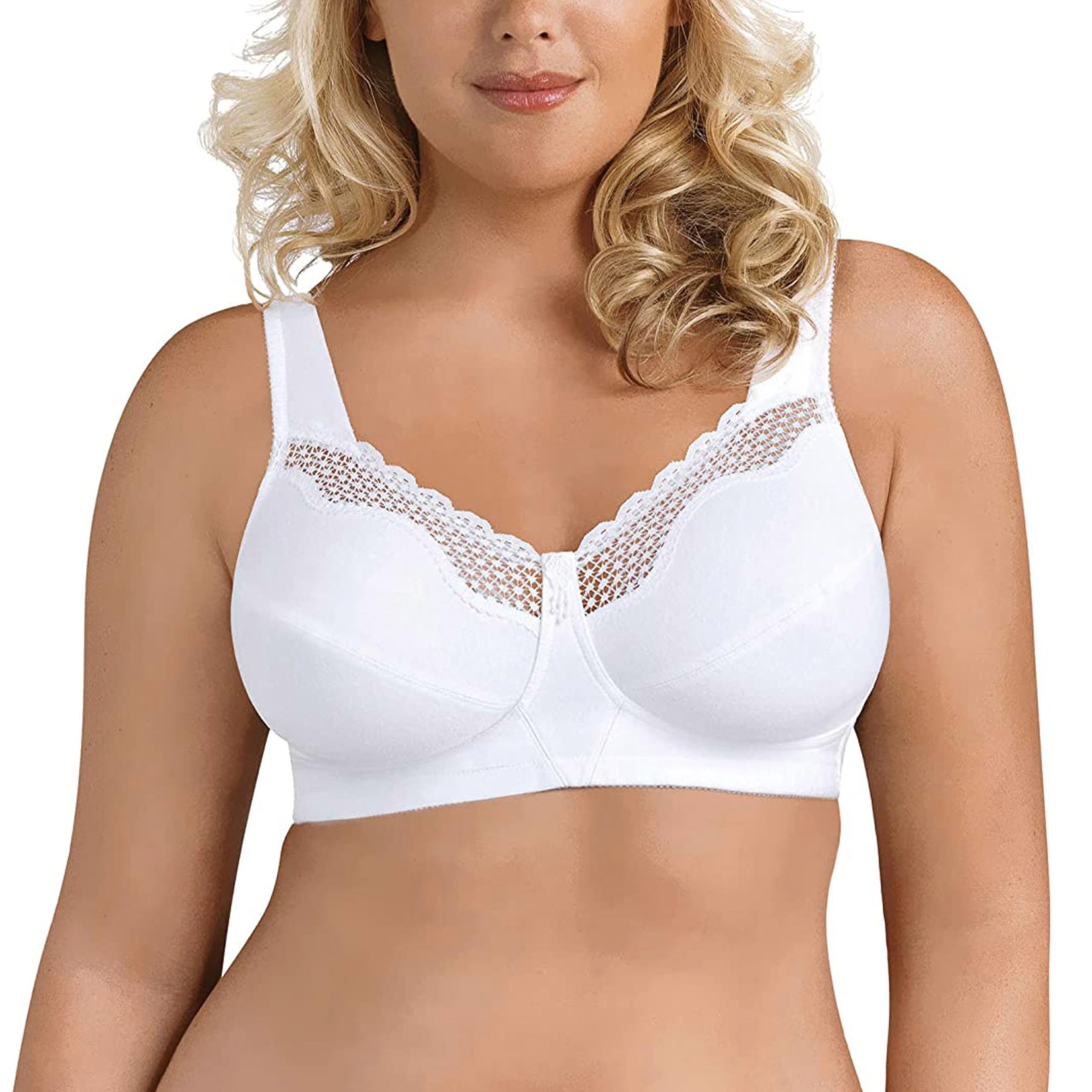 Exquisite Form5100535 Fully Cotton Soft Cup Wireless Full-Coverage Bra with Back Closure & Lace