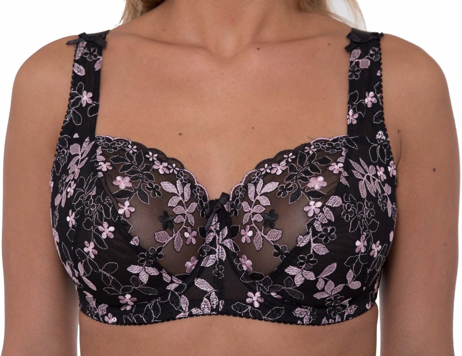 Gemm Ladies Bra Plus Size Black Pink Turquoise Embroidered Large Bosom Lace Underwired Firm Cup