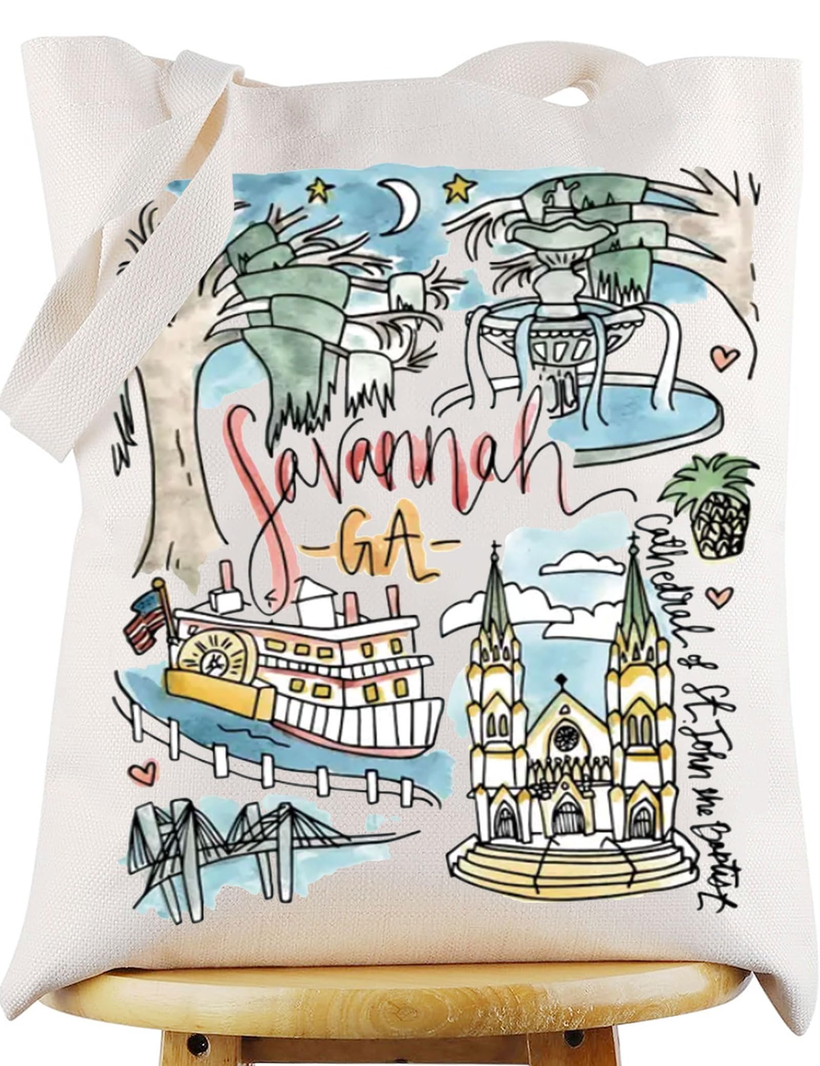 WZMPA Savannah Travel Tote Bag - Georgia Souvenir Gift, Trip Shoulder Bag, Forsyth Park Merchandise