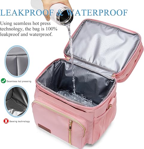 Miniatura 3 de MIYCOO Lonchera para mujeres y hombres, lonchera de doble cubierta, a prueba de fugas, aislada, suave, grande, bolsa enfriadora de almuerzo, rosa,