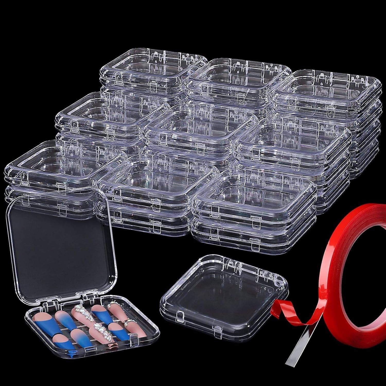 20 Pieces Press on Nail Storage Box Set, Clear Acrylic Display Containers with 5M Nail Tape, Plastic Packaging for Nail Tips-image-14