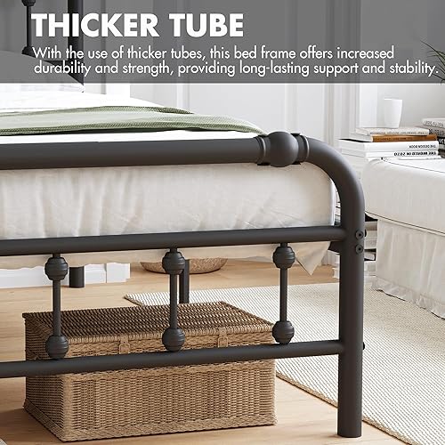 Miniatura 6 de ZIYOO Base de cama de metal individual XL con cabecera y estribo de estilo vintage, 14 pulgadas de alto, soporte de 1500 libras, no necesita somier,