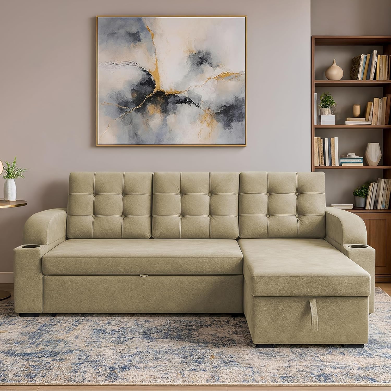 Grance RHS 4 Seater Corner Sofa Cum Bed for Living Room with Storage (Cream Colour Fabric) Premium Fabric Sofa Set for Living Room Grance RHS 4 Seater Corner Sofa Cum Bed for Living Room with Storage (Cream Colour Fabric) Premium Fabric Sofa Set for Living Room