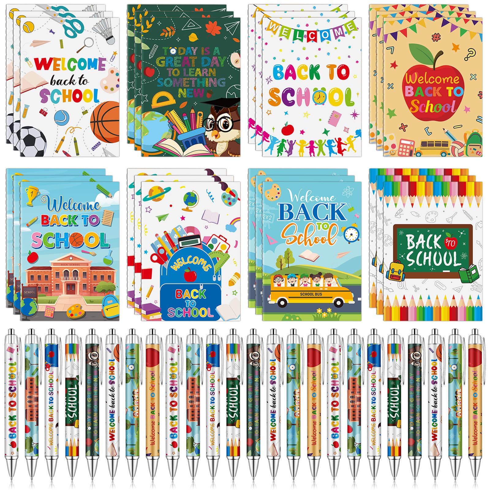 Uoeo 24 Sets Back to School Gifts Mini Notebooks Bulk with Ballpoint Pens