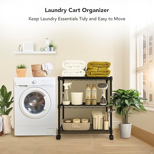 Miniatura 6 de Unidad de estantería de alambre de 3 niveles, estante de almacenamiento, organizadores utilitarios de metal de servicio pesado, unidades de