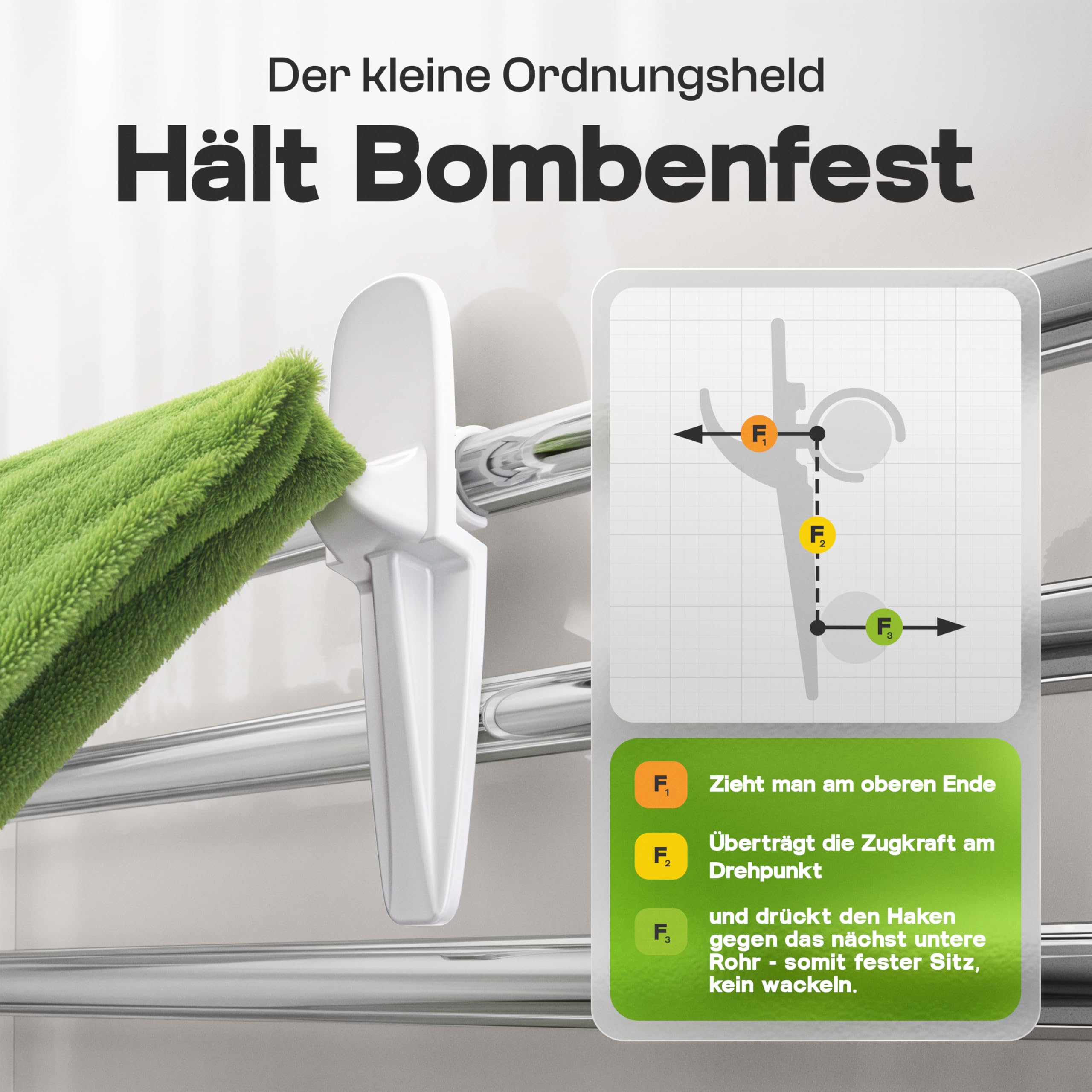 Gewoon geniaal. - Handdoekhouder universele handdoekhaak voor badkamerradiator wit – haakclip van de originele ronde radiatorhaken voor de badkamer in 5-delige set - Made in Germany