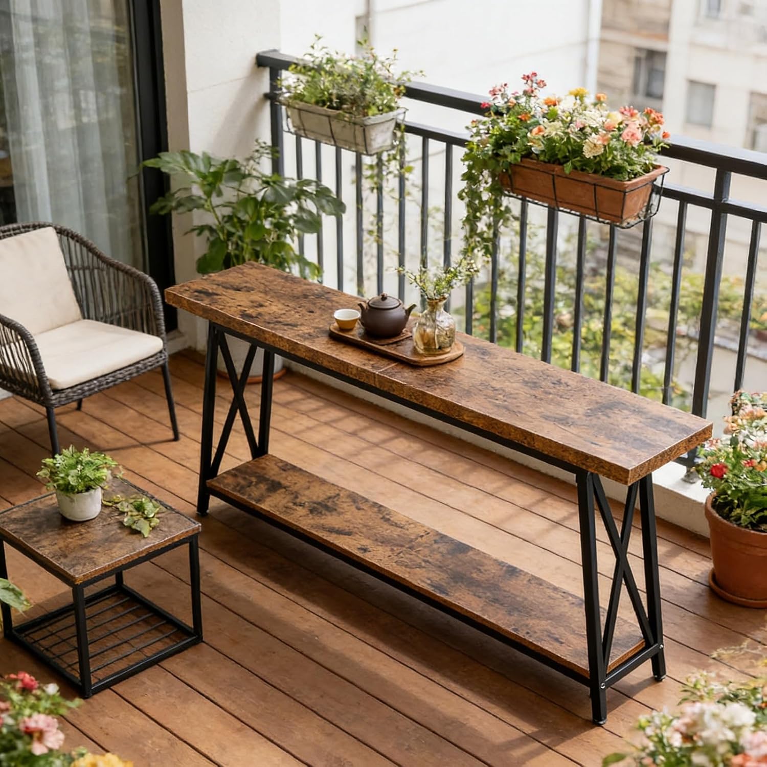 Entryway Table with Solid Wood Tabletop 2 Tier Console Table Farmhouse Wooden Shelf Stand for Hallway Living Room Foyer Corridor Office(160x25x80cm)