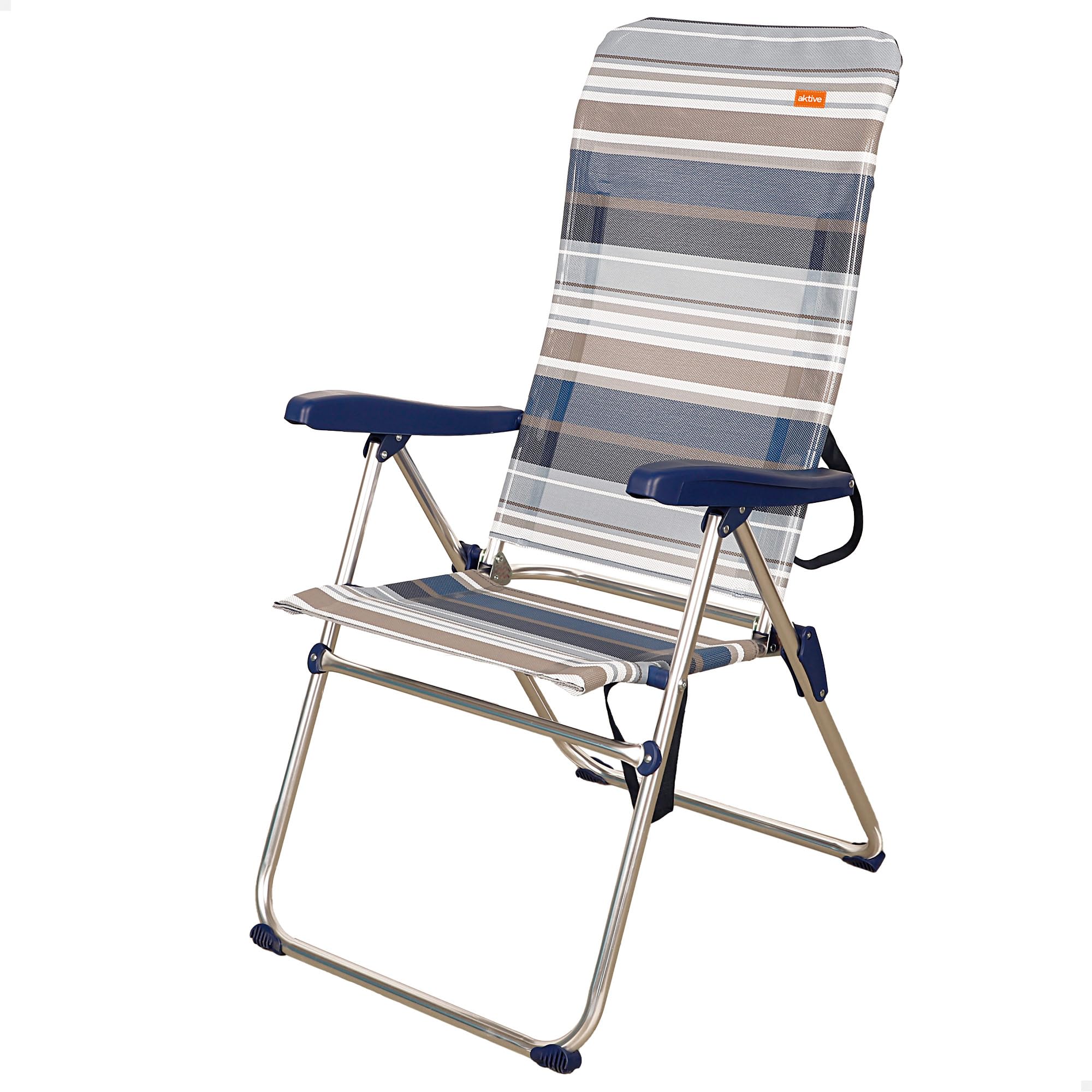 AKTIVE Silla alta de playa, Silla exterior, Silla con respaldo reclinable, 47x66x108 cm, altura del asiento 42 cm, asa para transportar, tacos antideslizantes, (62602)