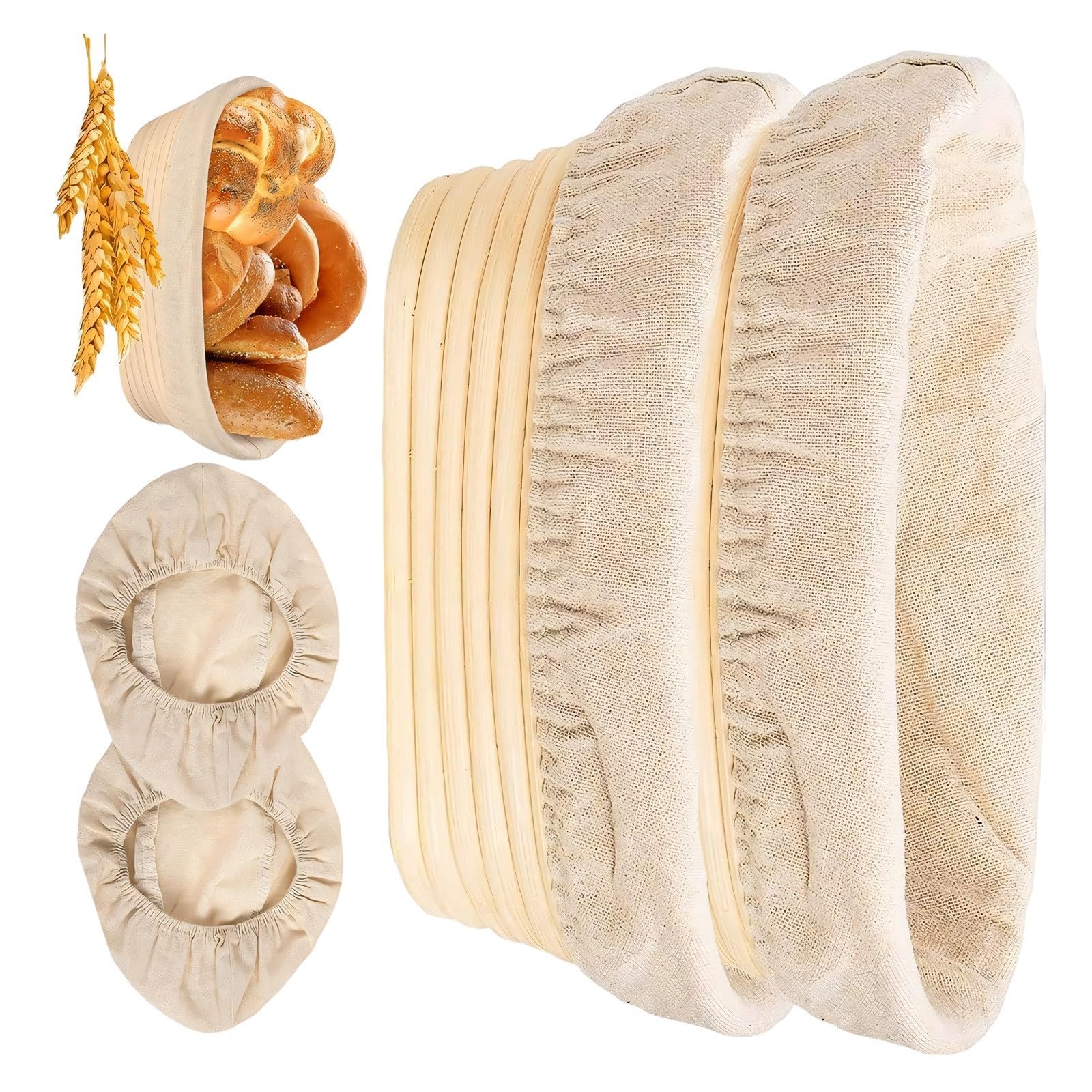 SHINLHUA Of 2 Oval Fermentation Holders Having Matching Liners for Perfect Dough Rising and Handcrafted Bread Making Professional Baker Fermentation Basket