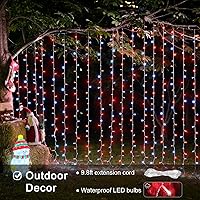 Vista 2 de JMEXSUSS - Cadena de luces de Navidad rojas y blancas de 300 LED con control remoto, luces de cortina de Navidad de 9.8x9.8 pies, enchufe, 8 modos