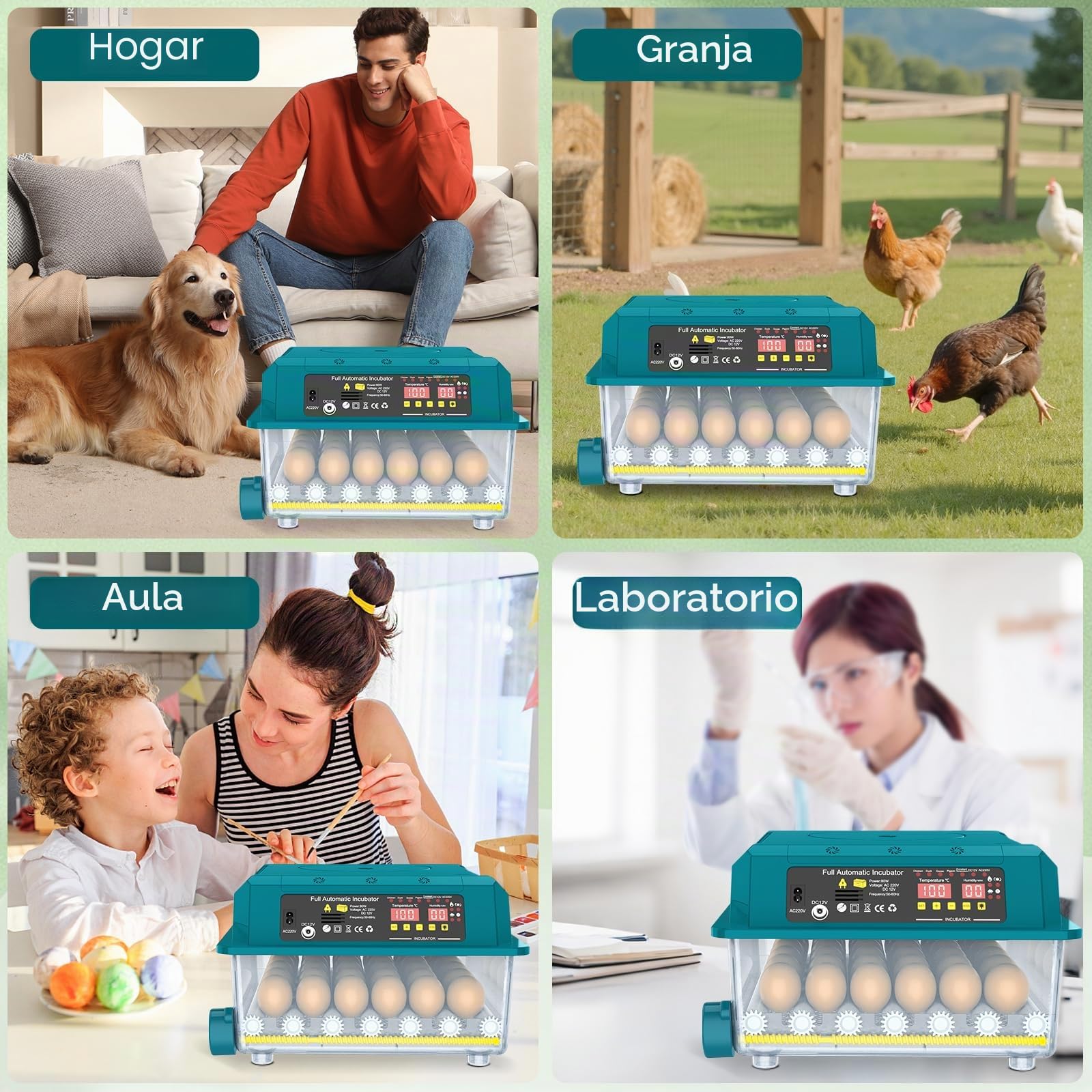 Incubadora Automática de Huevos 36 Huevos, Incubadora de Huevos con 5 Modos Preestablecidos, Volteado Automático de Huevos y Control de Humedad, Luz de Comprobación de Huevos, Incubadoras para Pollo