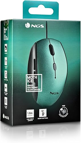 Miniatura 7 de NGS Moth Ice - Mouse óptico USB con cable para computadora con 5 botones silenciosos y desplazamiento, mouse ergonómico, 80012001600 DPI regulable,
