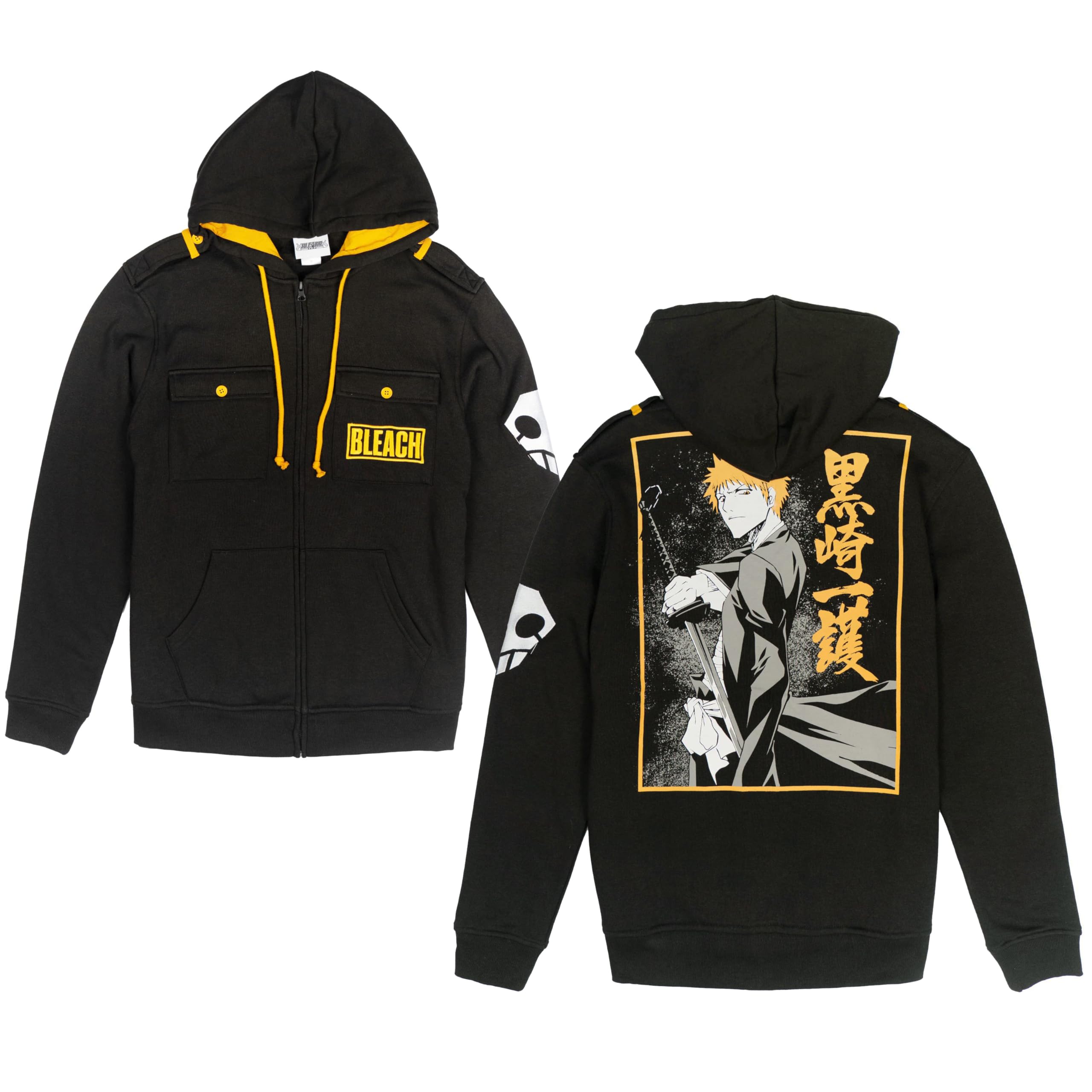 Ripple Junction Bleach Men's Authentic Full Zip Hooded Sweatshirt w/Chest Pockets Shoulder Epaulettes Officially Licensed