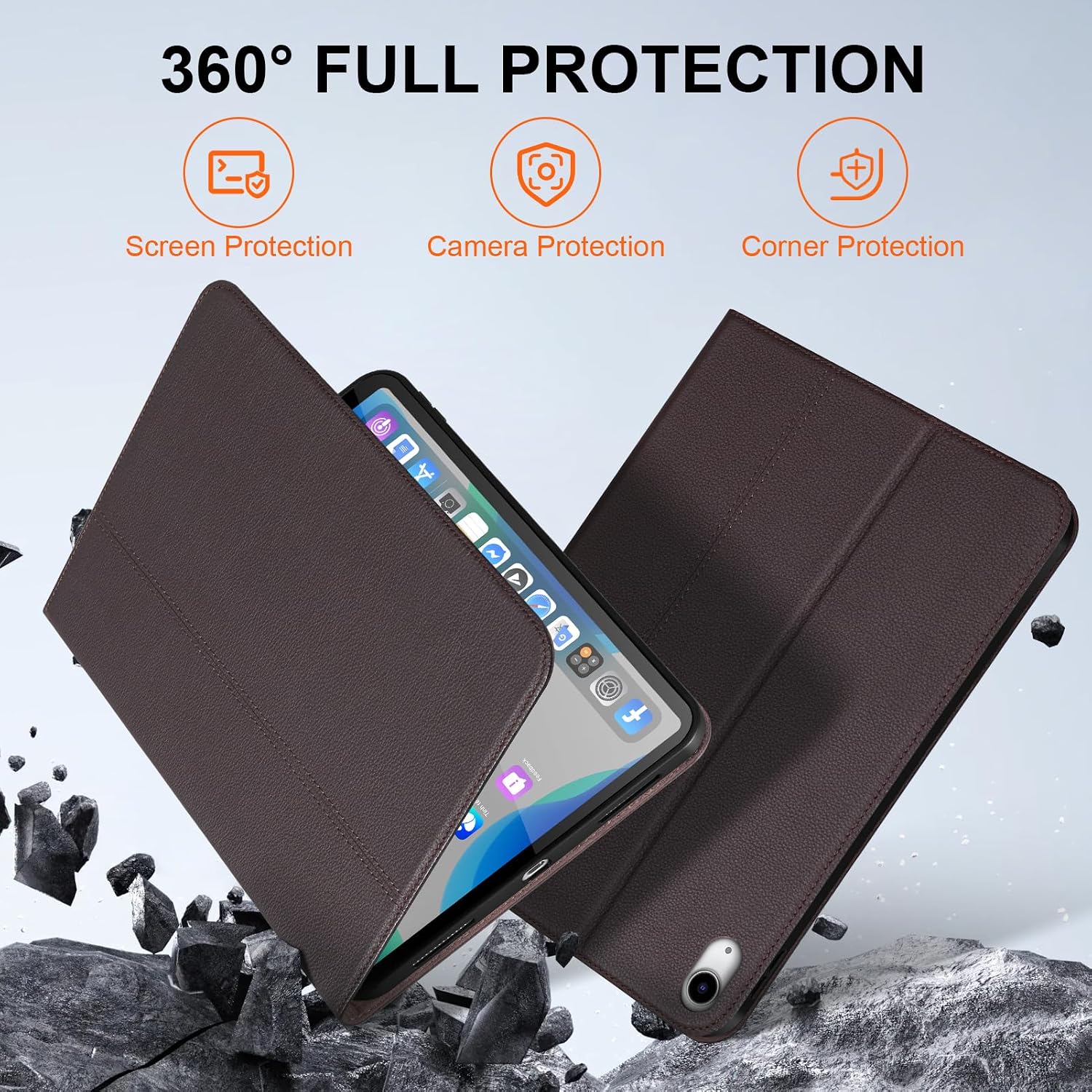 Leather Case for iPad 11th/10th Gen (11" & 10.9"), Dark-Brown | Genuine Cowhide, Smart Cover, Auto Wake/Sleep, Adjustable Stand