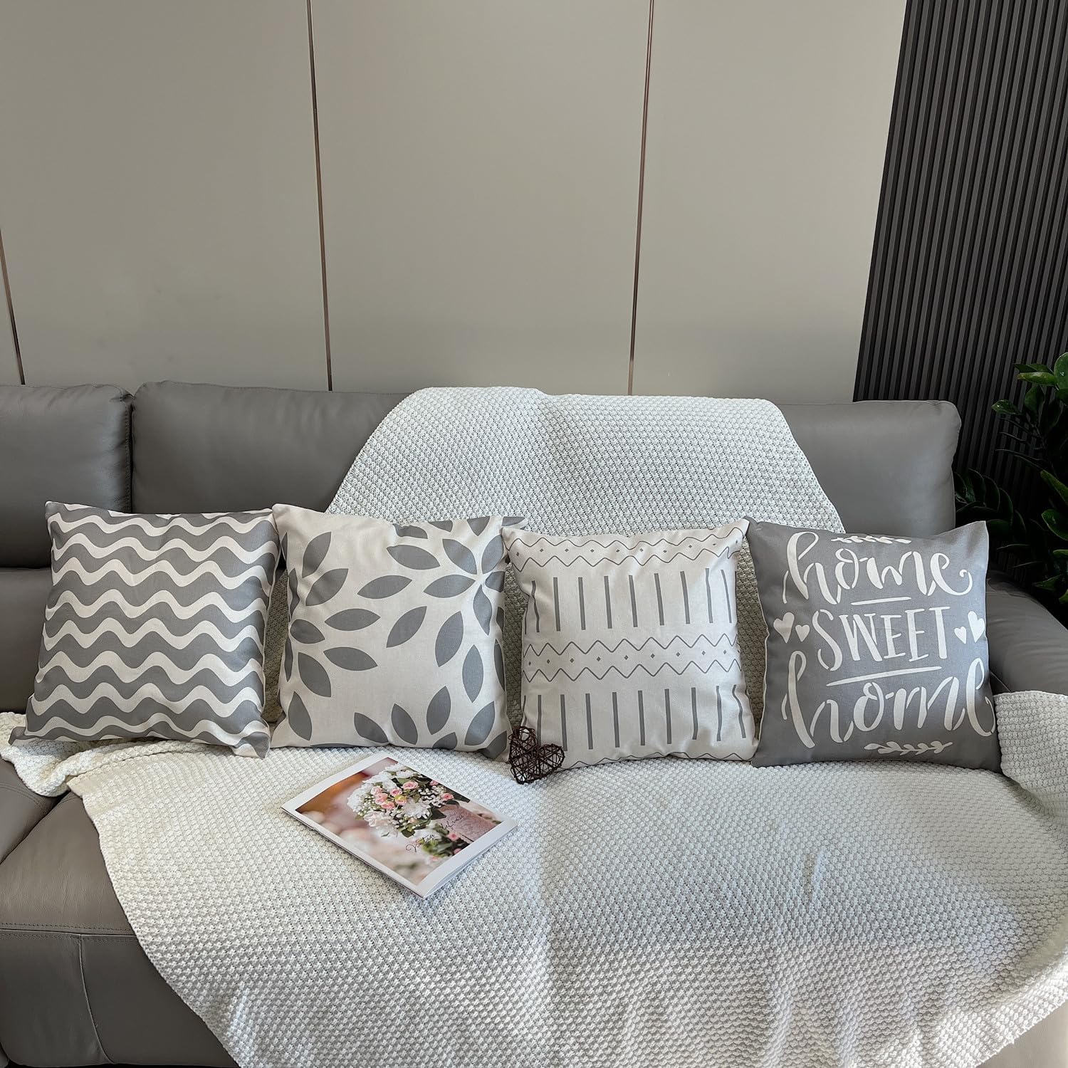 GYISANA Cushion Covers 45cm x 45cm,Set of 4 Sweet Home Decorative Throw Pillow Covers Geometric Pattern Linen Square Pillow Cases 18x18 Inch for Sofa Living Room Bed Couch Car Home Decor - Image 2