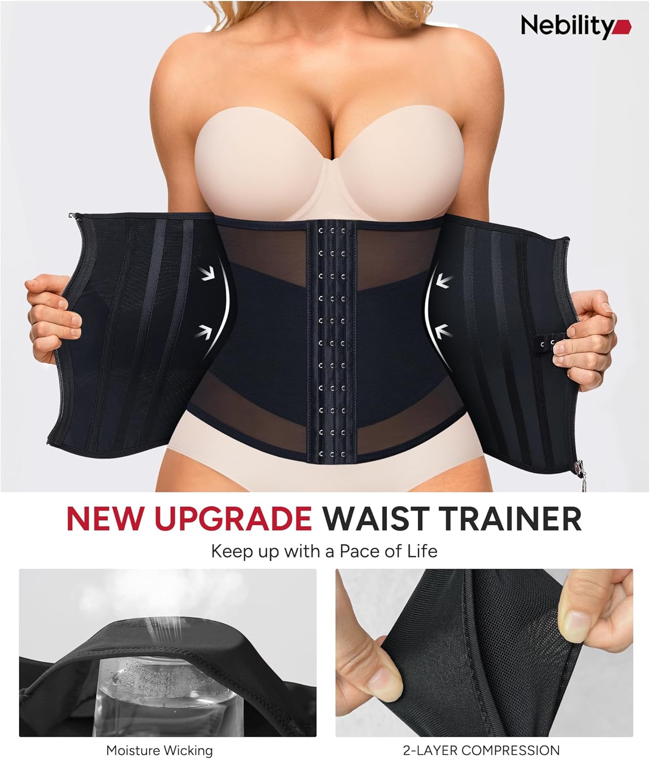 Nebility Waist Trainer for Women Zipper Corset Shapewear Tummy Control Mesh Waist Cincher Faja Body Shaper - Image 2