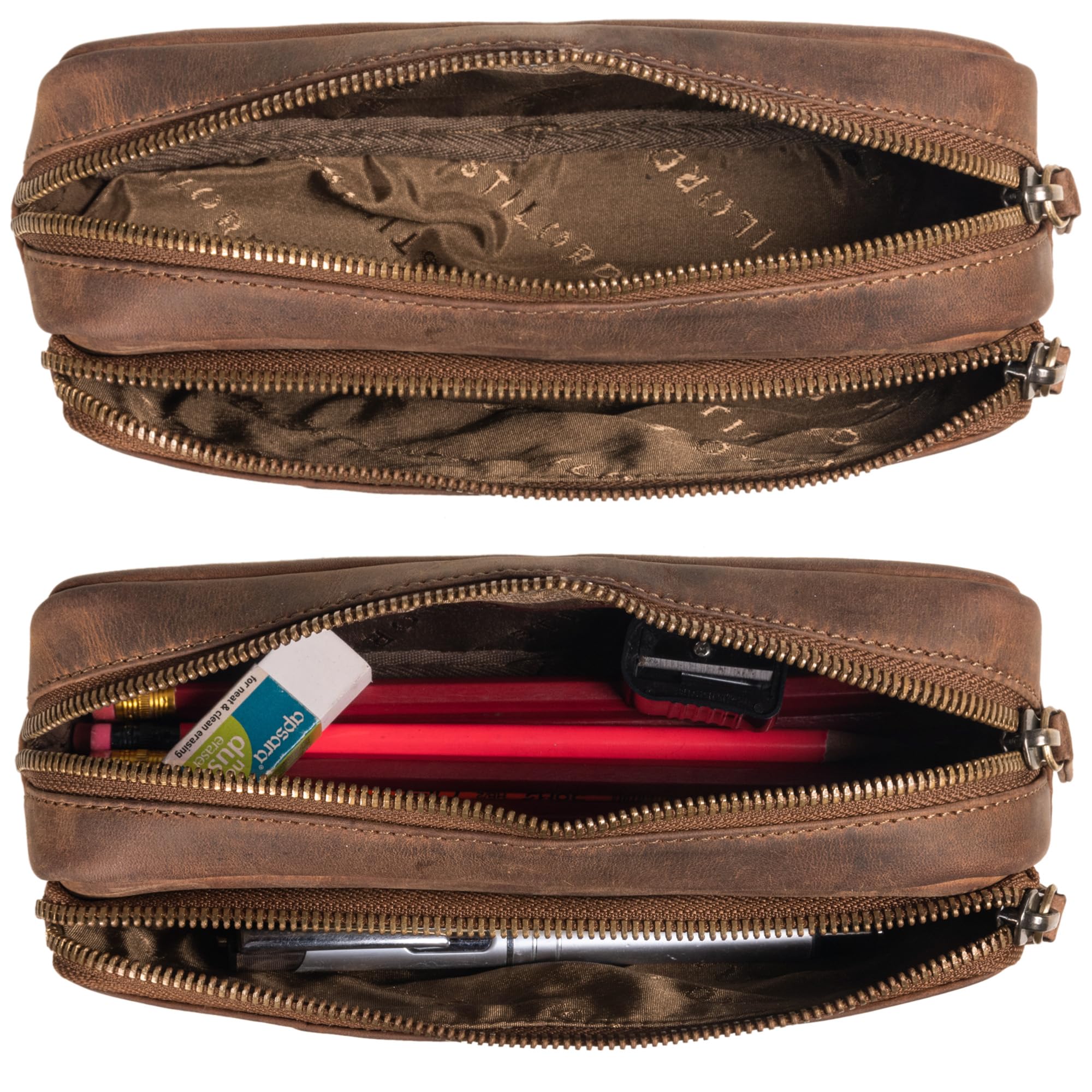 STILORD Melissa Large Genuine Leather Pencil Case, 20 x 9 x 6 cm, Middle Brown, 110 g, Unisex - Image 4