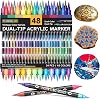 Dual Tip Dual-color Acrylic Paint Pens 24 Pcs Vintage Color Water-based Acrylic Markers for Rock Painting Wood Stone Easter Egg Quick-drying Waterproof Marker Pens for Adults (48 Colors)