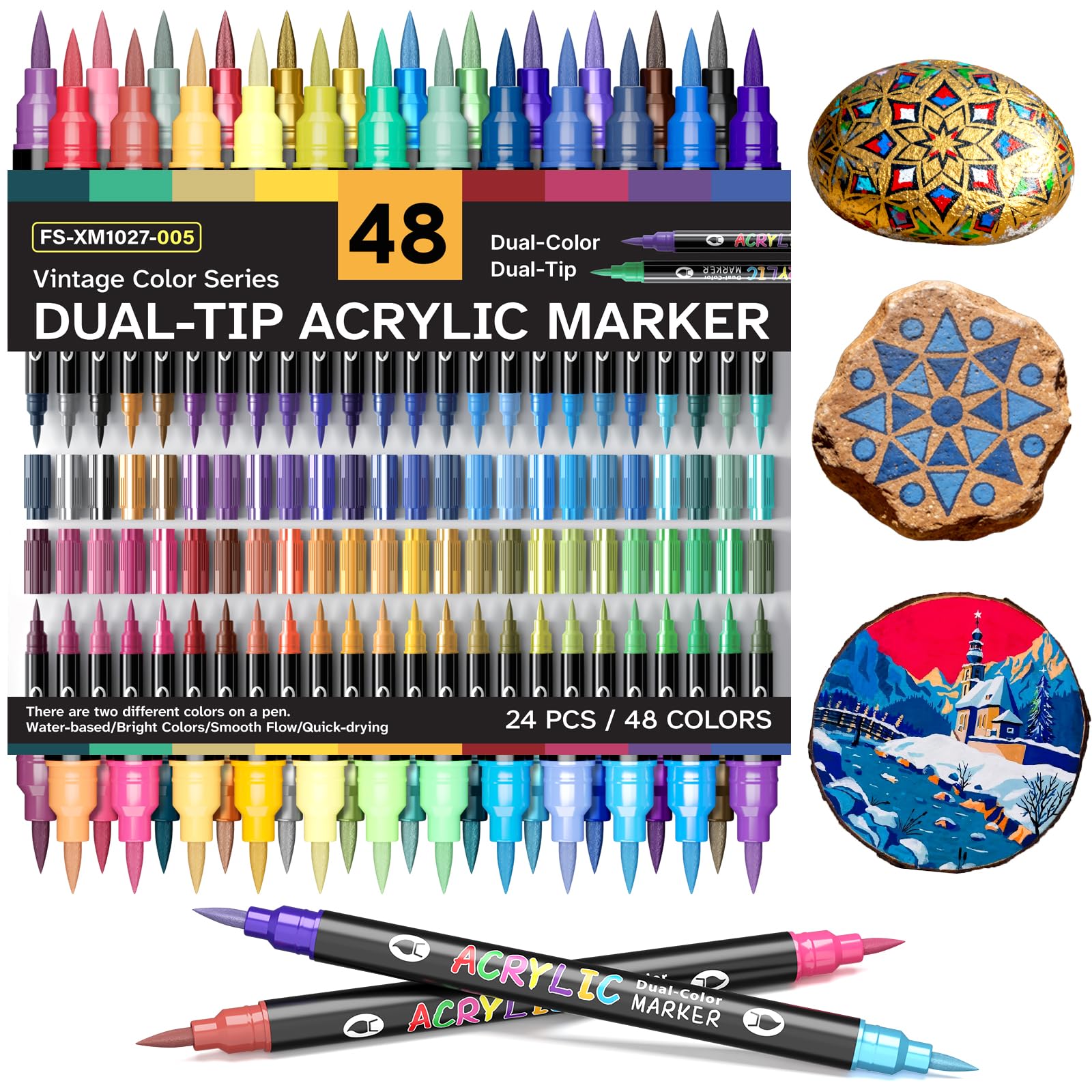 Alitastro Dual-color Acrylic Paint Pens 24 Vintage Color Acrylic Markers