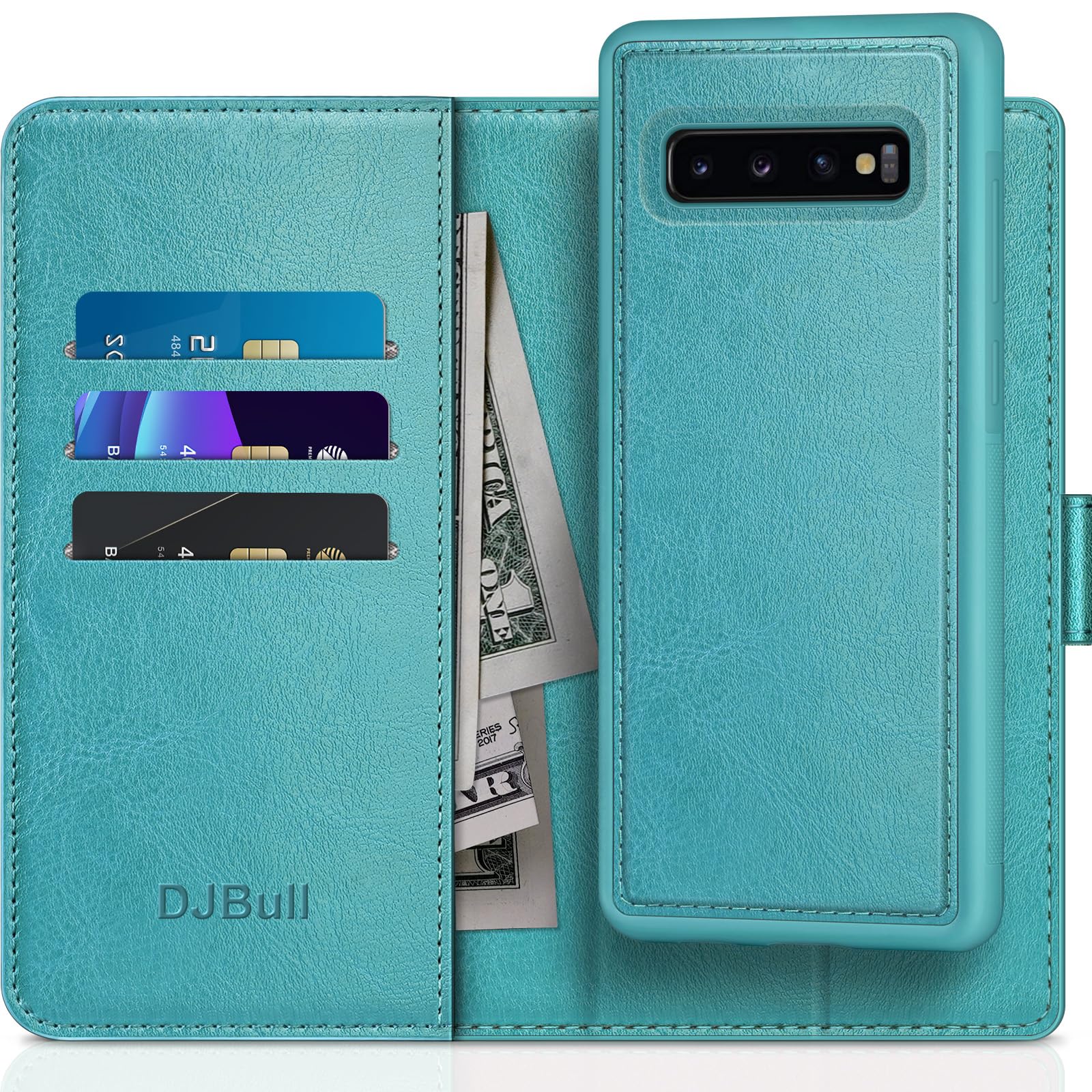 DJBull for Samsung Galaxy S10 2-in-1 Detachable Wallet case with Credit Card Holder?RFID Blocking?,Flip Folio Book PU Leather Protective Cover Women Men for Samsung S10 Phone case Blue Green