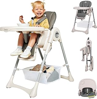 LIONELO Zanna silla de comer para niños, trona, trona plegabletronas de bebe, ajuste de bandeja y de reposapies, cinturone...