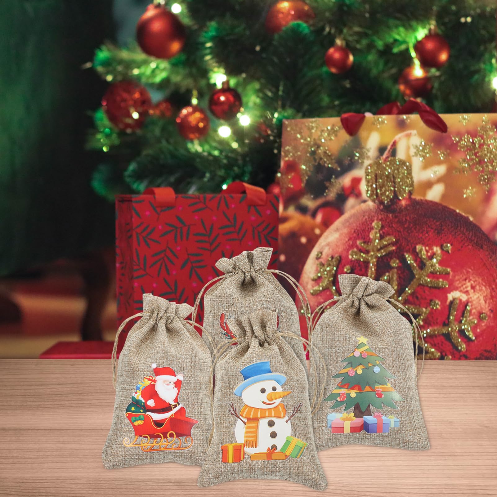 Beavorty 5 Juegos Saco De Navidad Bolsas De Fiesta Cajas Bolsas Bolsa De Navidad Bolsitas Regalar Bolsa Con Cordón Para Mochilas De Cuerdas Lino Piezas X 5