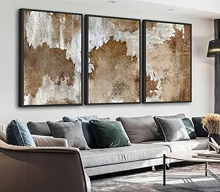 Large Framed Canvas Wall Art, Rustic Brown Abstract Prints, 16"x24"x3