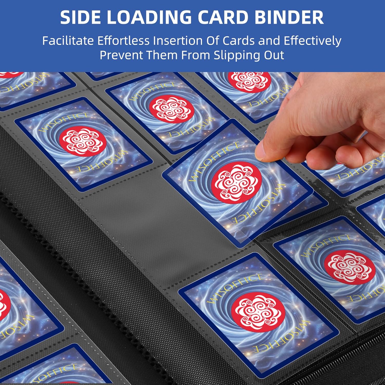 Premium 1000 Card Binder, Ringless Side Loading 16 Pockets Card Binder, 1000 Pokcets Trading Card Album Fohlder for Lorcana, MTG, TCG, Game&Sports, Blue