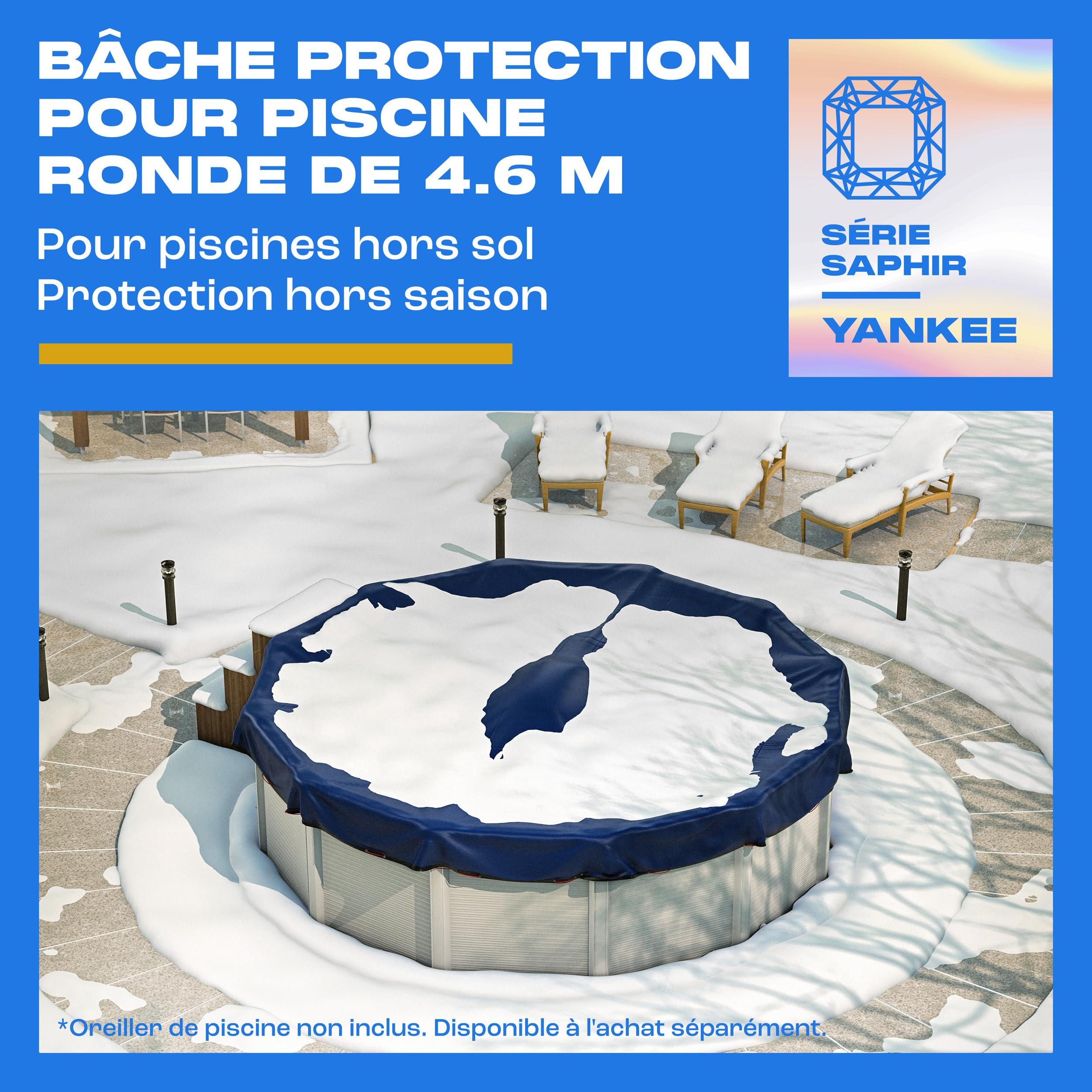 Yankee Bâche Piscine Ronde pour 420–460 cm | Diamètre Bâche Ø 520 cm | Bleu | Housse de Protection Été Hiver | Couverture PE 200 g/m² Renforcée | Résistante aux UV et Déchirures