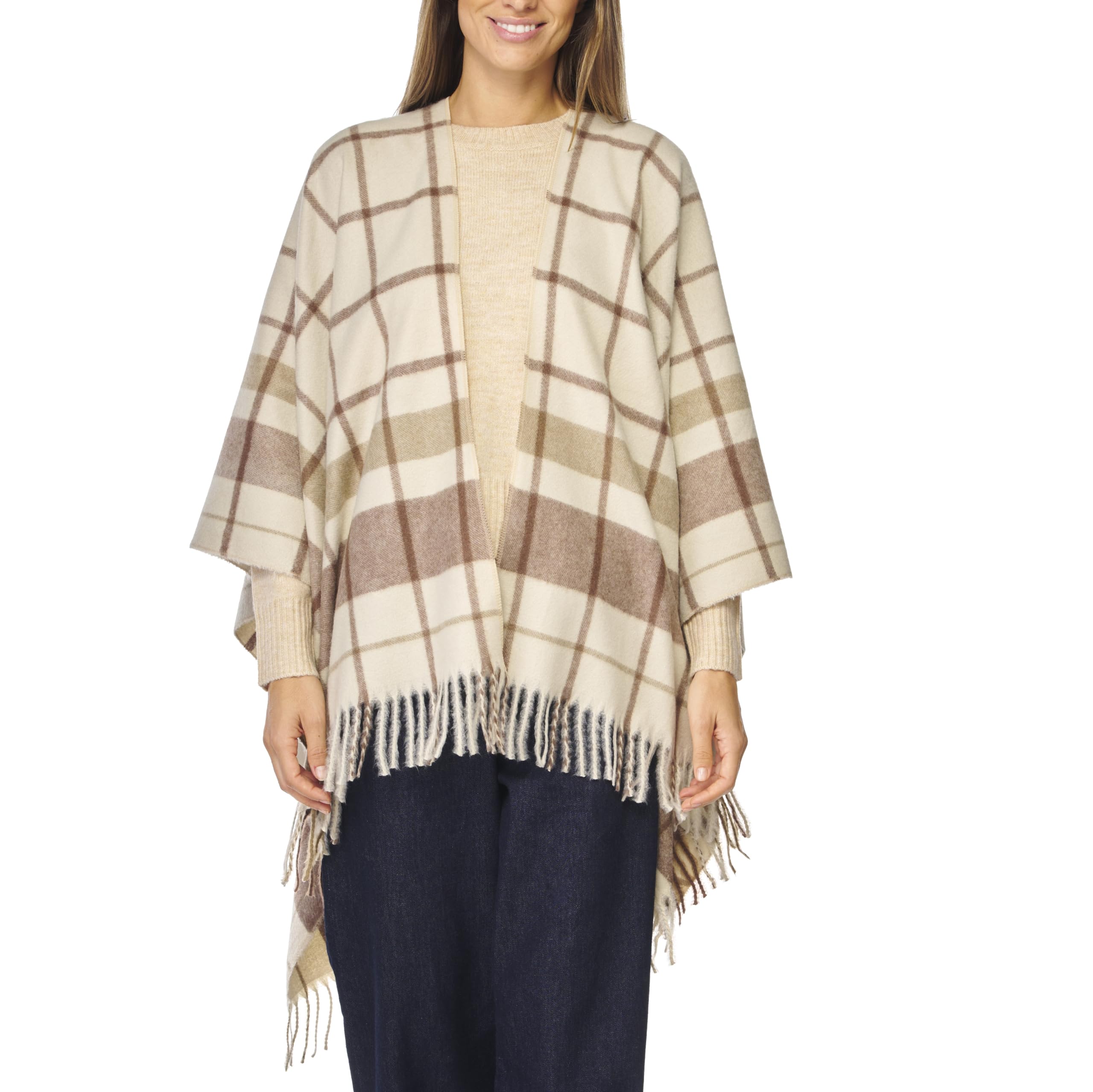 Women's Shawl Wrap Poncho Ruana Cape Cardigan Sweater Open Front for Fall Winter Spring