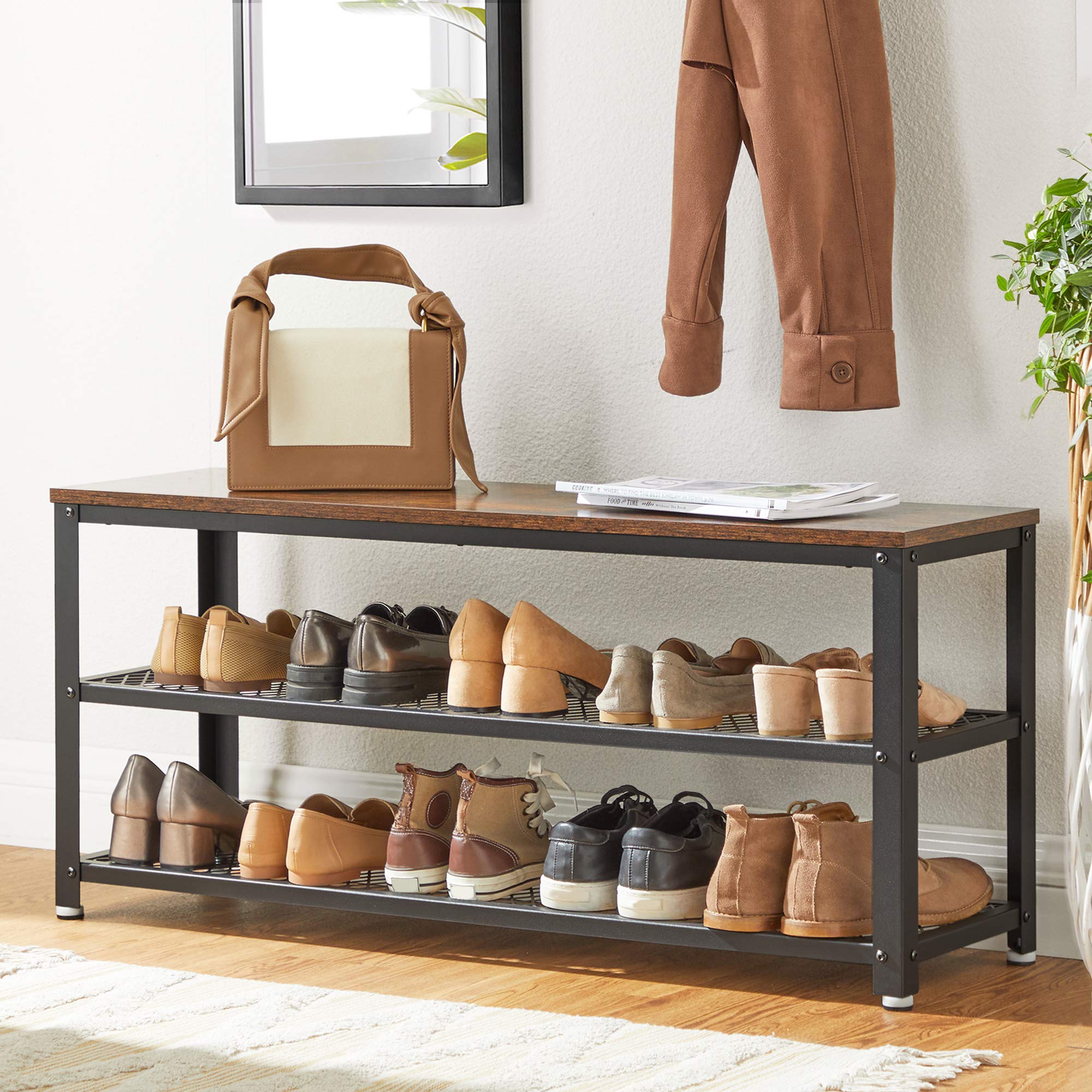 Buy VASAGLE Shoe Bench, Shoe Rack with 2 Shelves, Shoe Organiser, 100 x 30 x 45 cm, Entryway