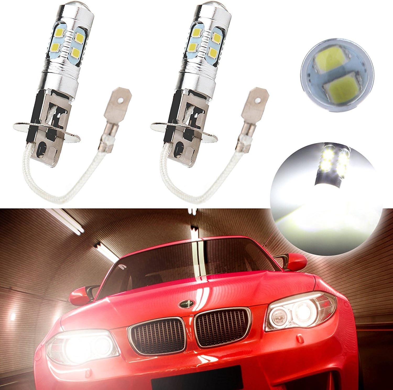Atpro 2X H3 60W CREE High Power LED Xenon White Fog Light Driving DRL Signal Light Bulb 6000k 10SMD Lamp