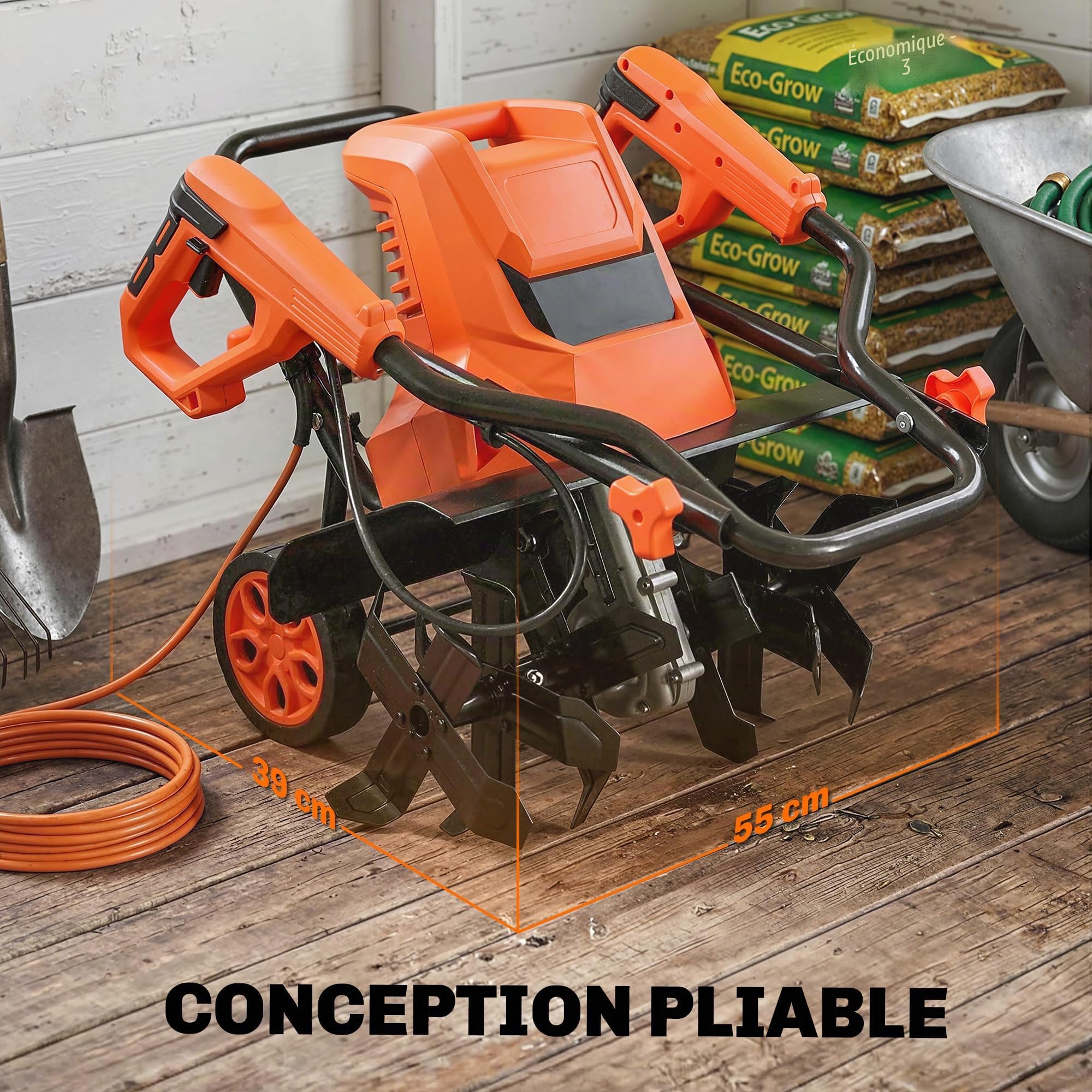 Outsunny Motobineuse Électrique 1500W 6 Lames 65Mn 20cm 40cm Orange