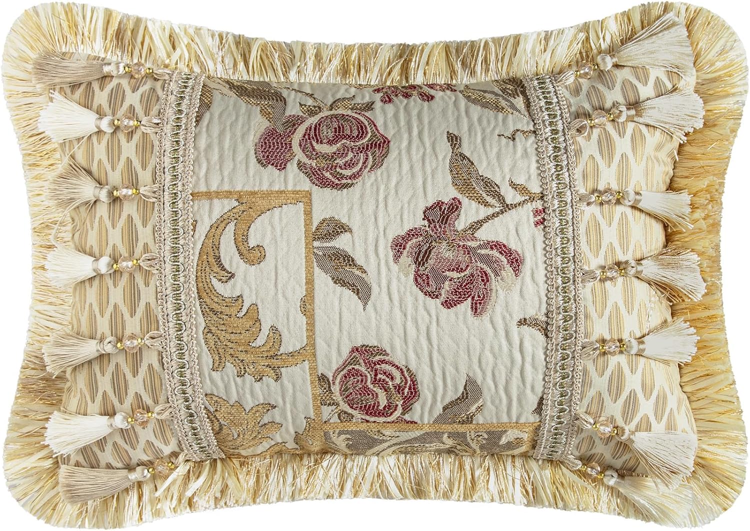 Loom and Mill 9-Piece Comforter Set Patchwork Design, Jacquard Floral Comforter Set Queen Size, Luxury Bedding Sets with Bed Skirt, Euro Shams and Decorative Pillows for All Season(Beige Yellow,Queen)