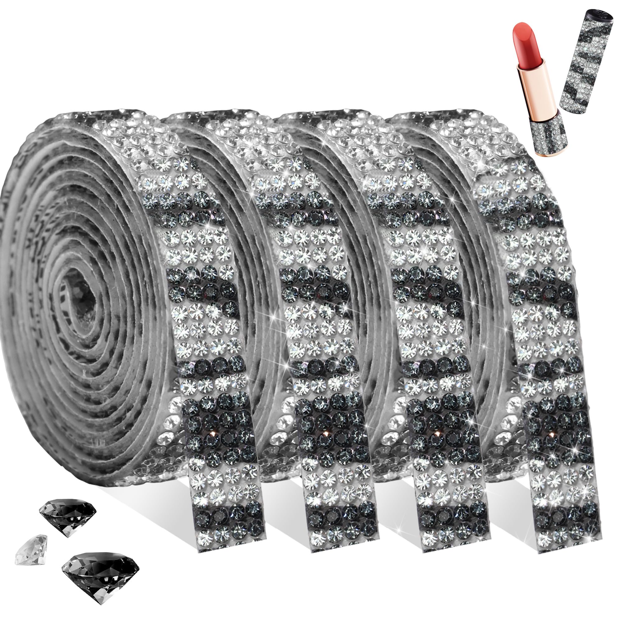 Ruban adhésif à strass motif léopard noir avec bande scintillante de 0.9cm