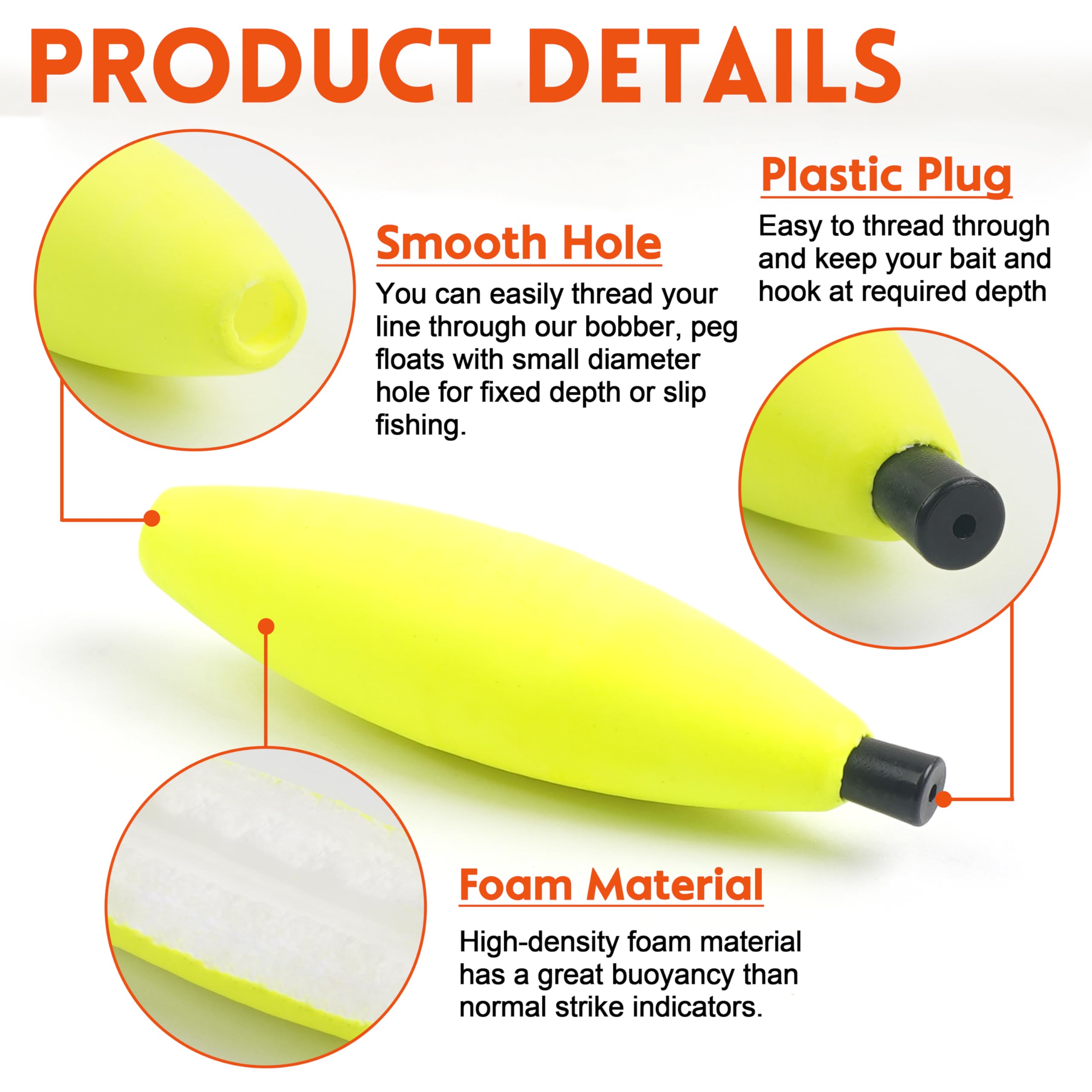 AGOOL Fishing Bobbers Floats Peg Floats Foam Cigar Catfish Floats Slip Bobbers Catfish Rig Cork Bobbers with Pipe Plug for Catfish Santee Rig Freshwater Saltwater Fishing