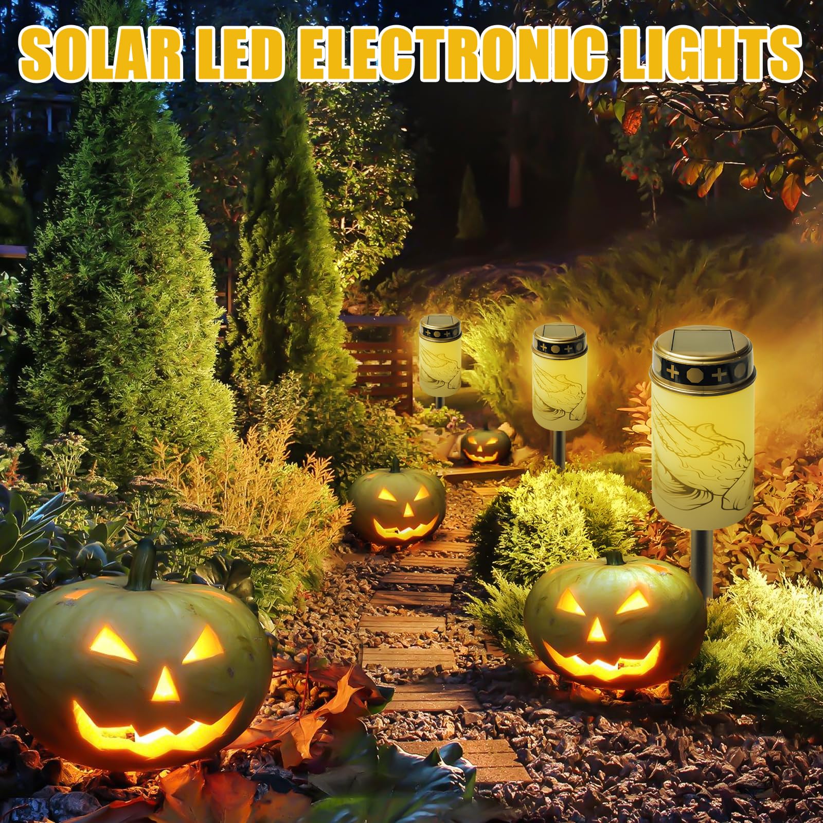GAOUTO Solar Lantern LED Grave Candle, LED Grave Candle, Outdoor Waterproof Cemetery Candles with Light Sensor, 2.8 x 4.6 Inches - Image 3