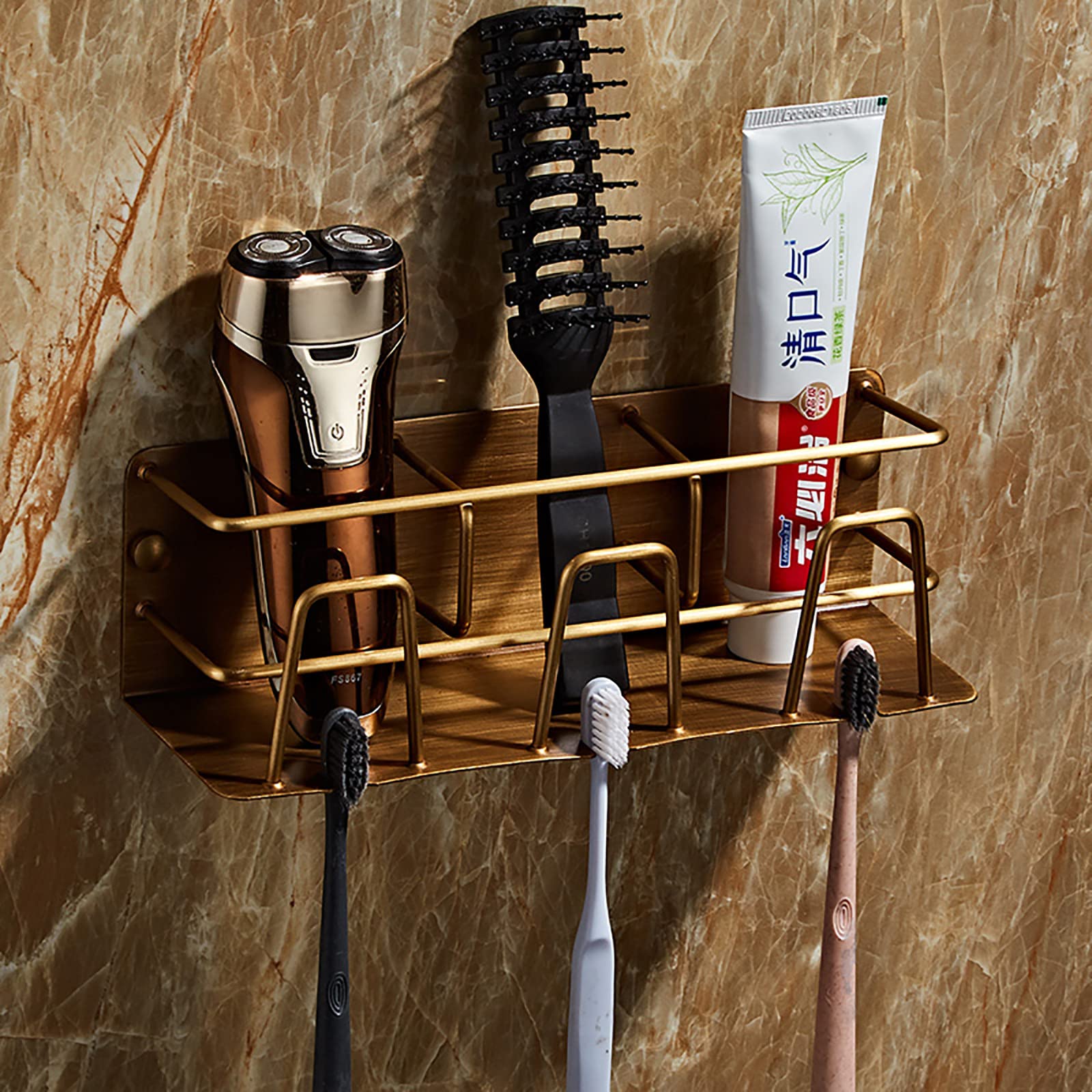 Porta Cepillo de Dientes, Pared Soporte Cepillo de Dientes Soltero, Cobre Eléctrico Estuche Cepillo Dientes, Organizador Baño para Hogar Hotel Antiguo Oro