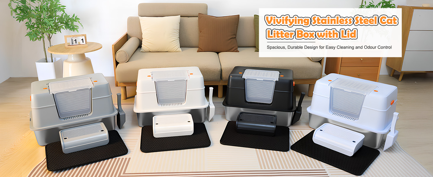 Katzentoilette Aus Edelstahl - Geschlossen Mit Deckel & 30L Fassungsvermögen