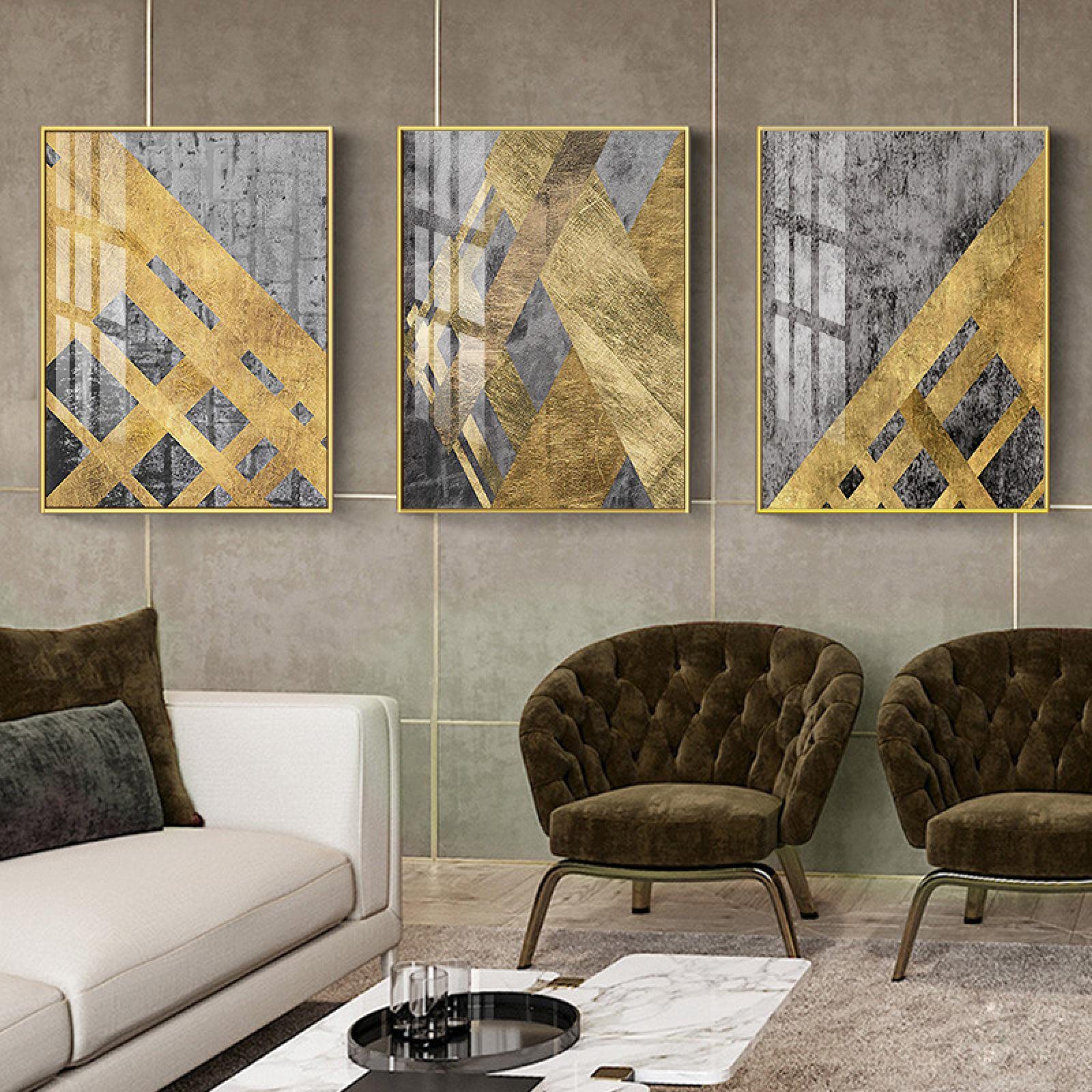 Art mural géométrique feuille d'or et noir triptyque haut de gamme - 8