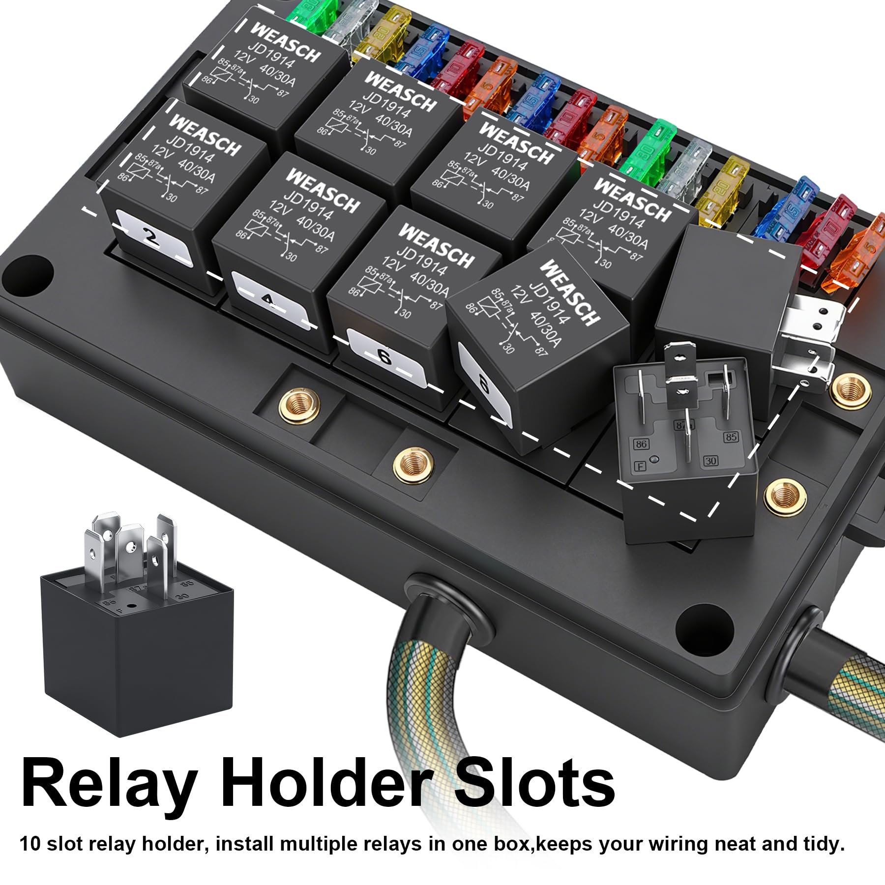 12 V 40 A 15 casse di fusibili e relè, 10 relè e 15 fusibili ATC/ATO, blocco relè SPDT a 5 poli e accessori, per auto, camion e barche