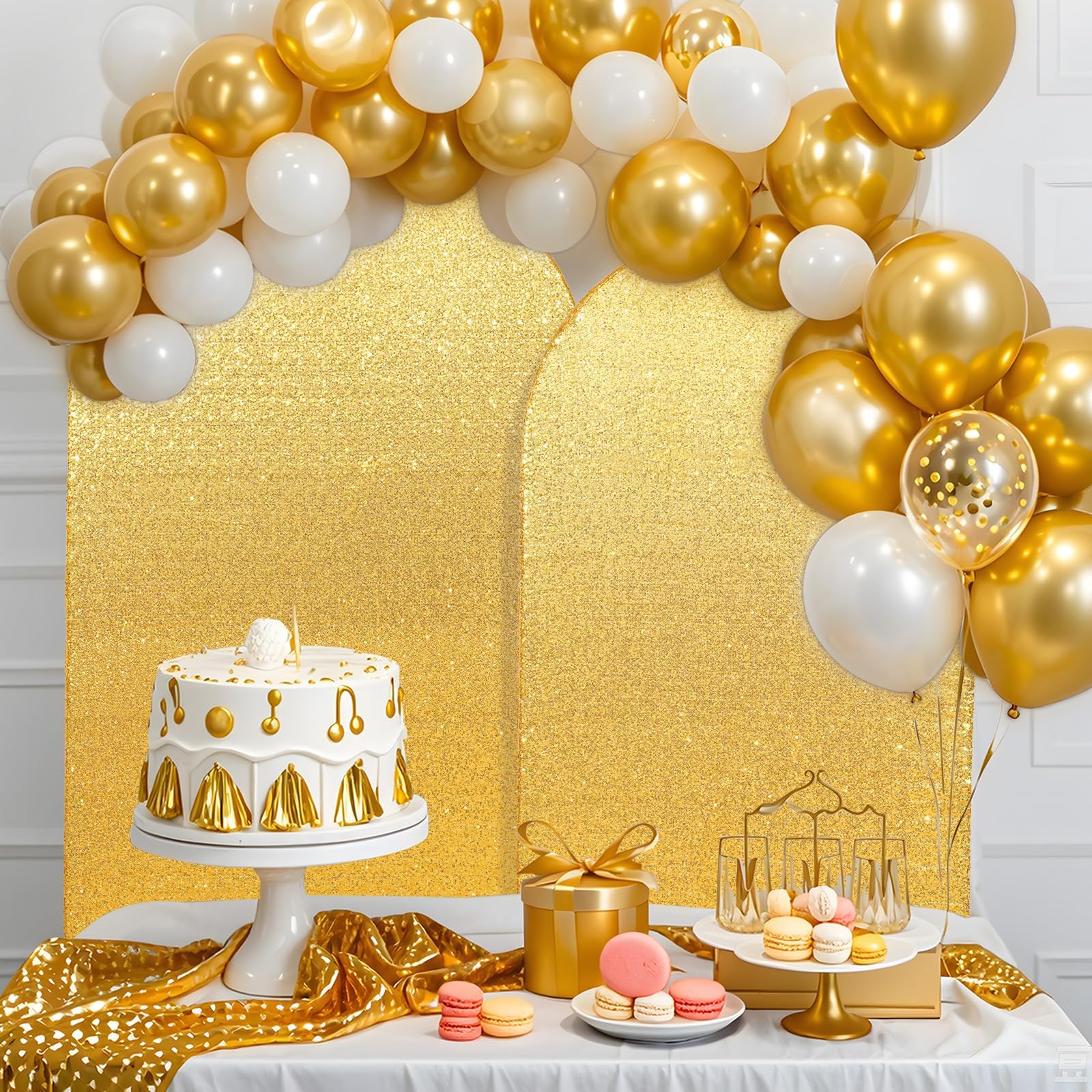 Copertura per sfondo ad arco con paillettes, copertura per arco dorato, per feste di nozze, compleanno, supporto per palloncini (2,2 m, oro)