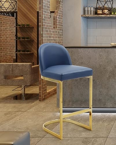 Miniatura 2 de Iconic Home Xander FBS9474-AN - Taburete de bar tapizado de piel sintética, diseño sin brazos, media luna, chapado en oro, base en forma de U,