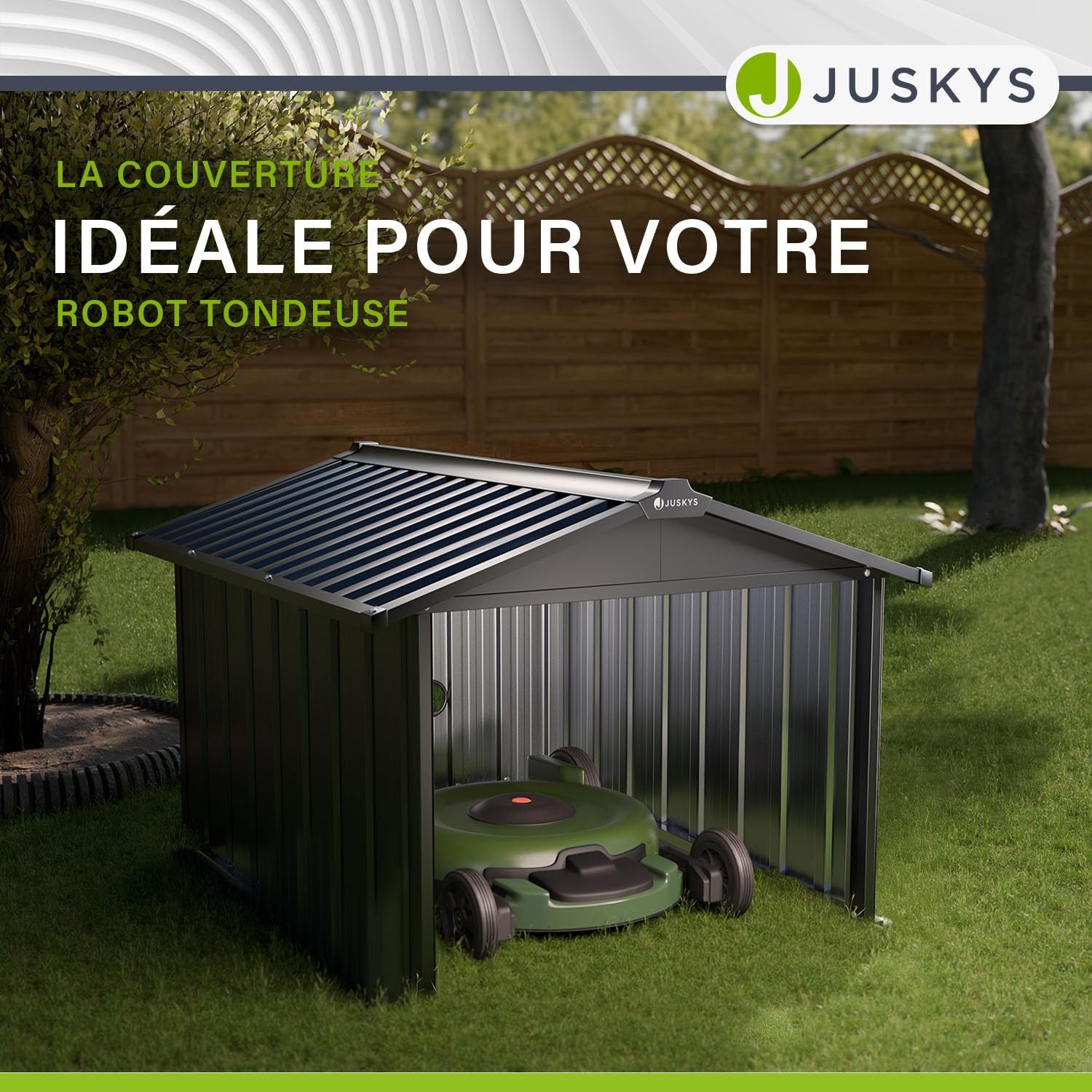 Juskys Garage en métal pour Tondeuse Robot, avec Toit à Deux pentes - 86 × 98 × 63 cm - Protection Contre Le Soleil et la Pluie pour tondeuses à Gazon - Anthracite - carport pour Tondeuse Robot