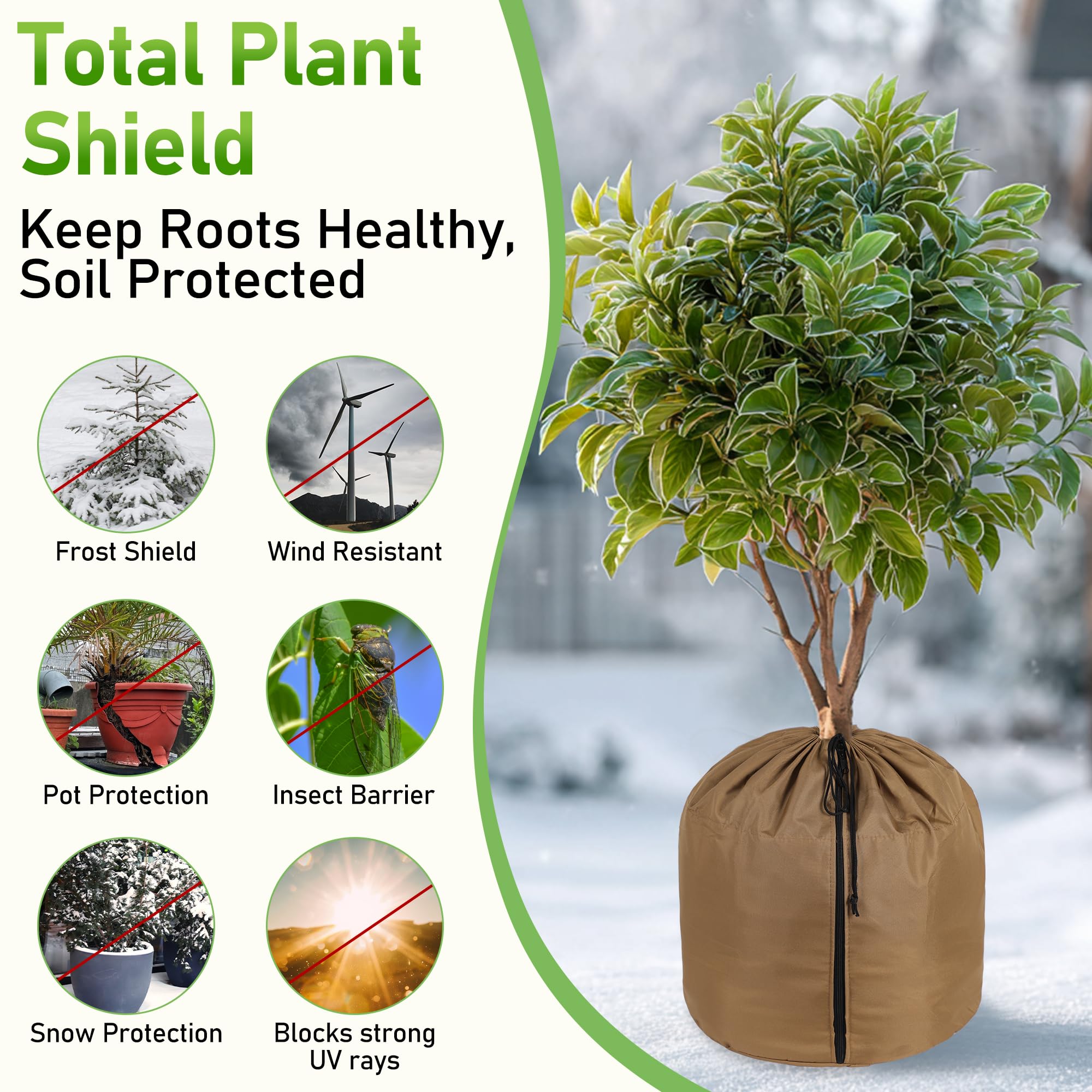 COZCLAM Set da 2 Coprivasi Termici per Piante 65×70 cm – Protezione Invernale con Rivestimento in Alluminio, Cerniera e Cordoncino – Copertura Isolante per Vasi e Radici di Piante in Vaso
