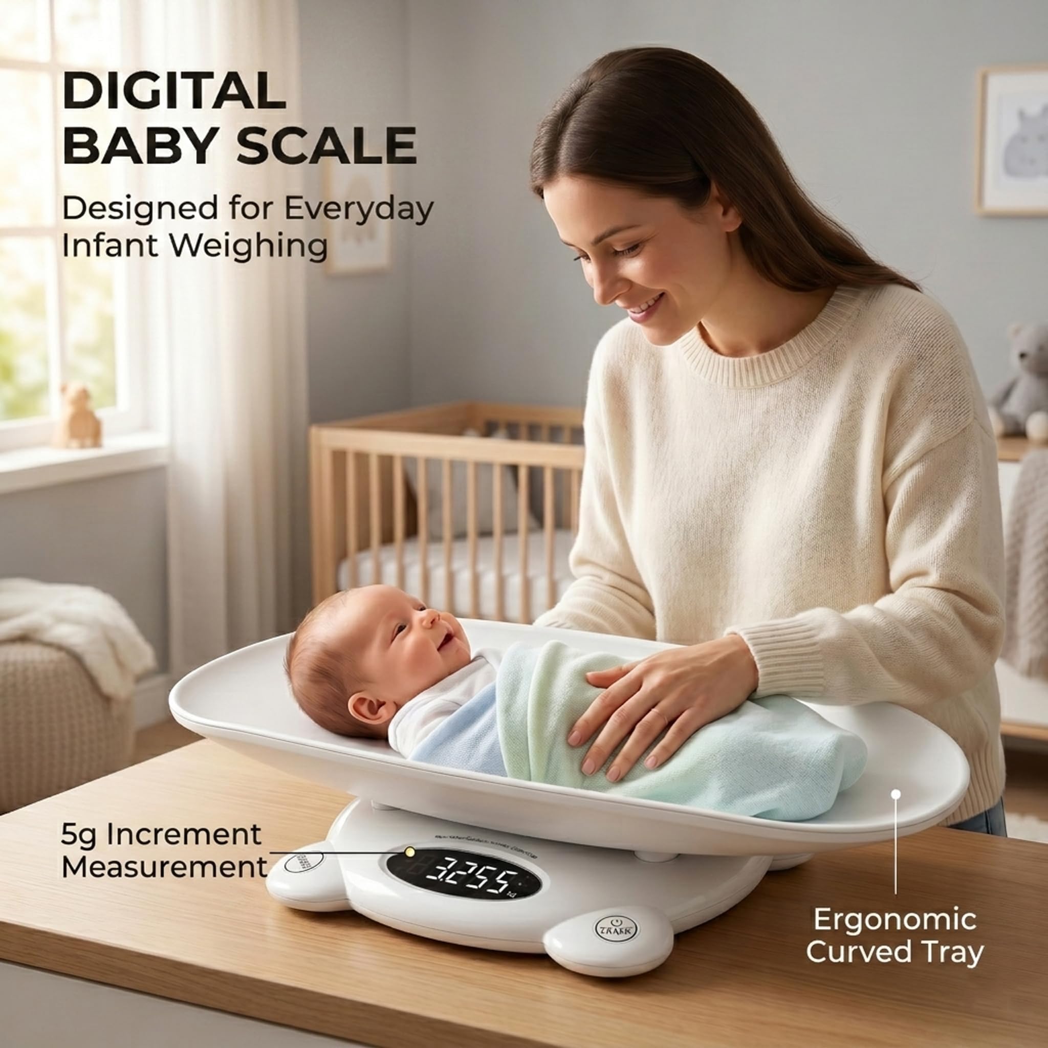 Báscula digital para bebés, báscula de peso para recién nacidos, báscula precisa para mascotas con bandeja extraíble y función de tara de hasta 255 libras para cachorros, niños y adultos
