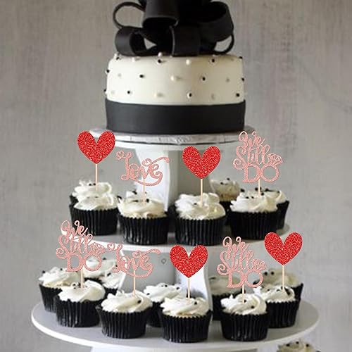 Miniatura 34 de 30 PCS He Asked She Said Yes Cupcake Toppers Love I Do Diamond Ring Cupcake Picks for Wedding Enaggement Bridal Shower Party Cake Decorations Black