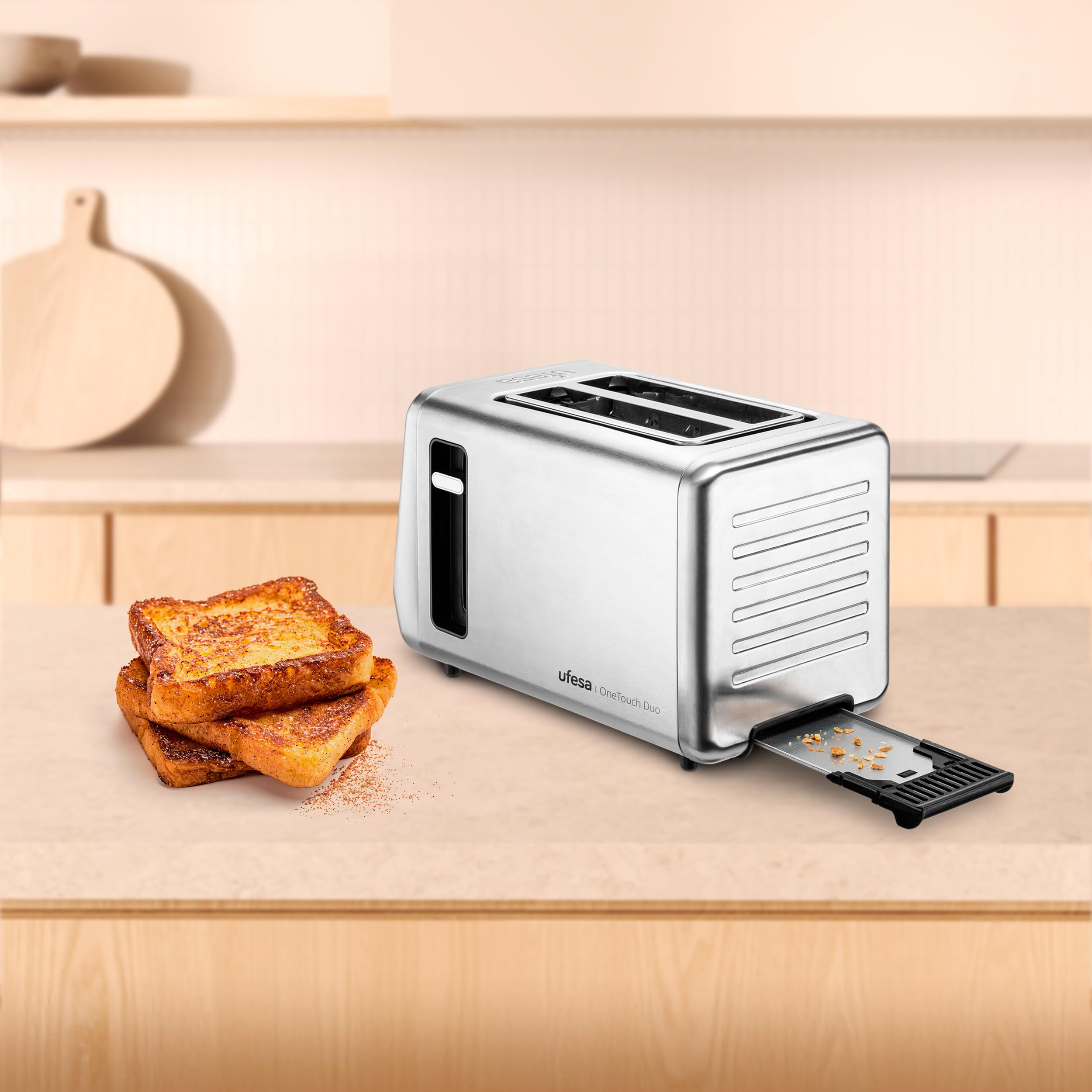 Ufesa One Touch Duo – Tostapane Digitale 850W, 2 Fessure, Schermo LED, 6 Livelli, Funzioni Pane, Bagel, Muffin, Waffle, Riscaldamento, Scongelamento, Memoria, Vassoio Raccoglibriciole