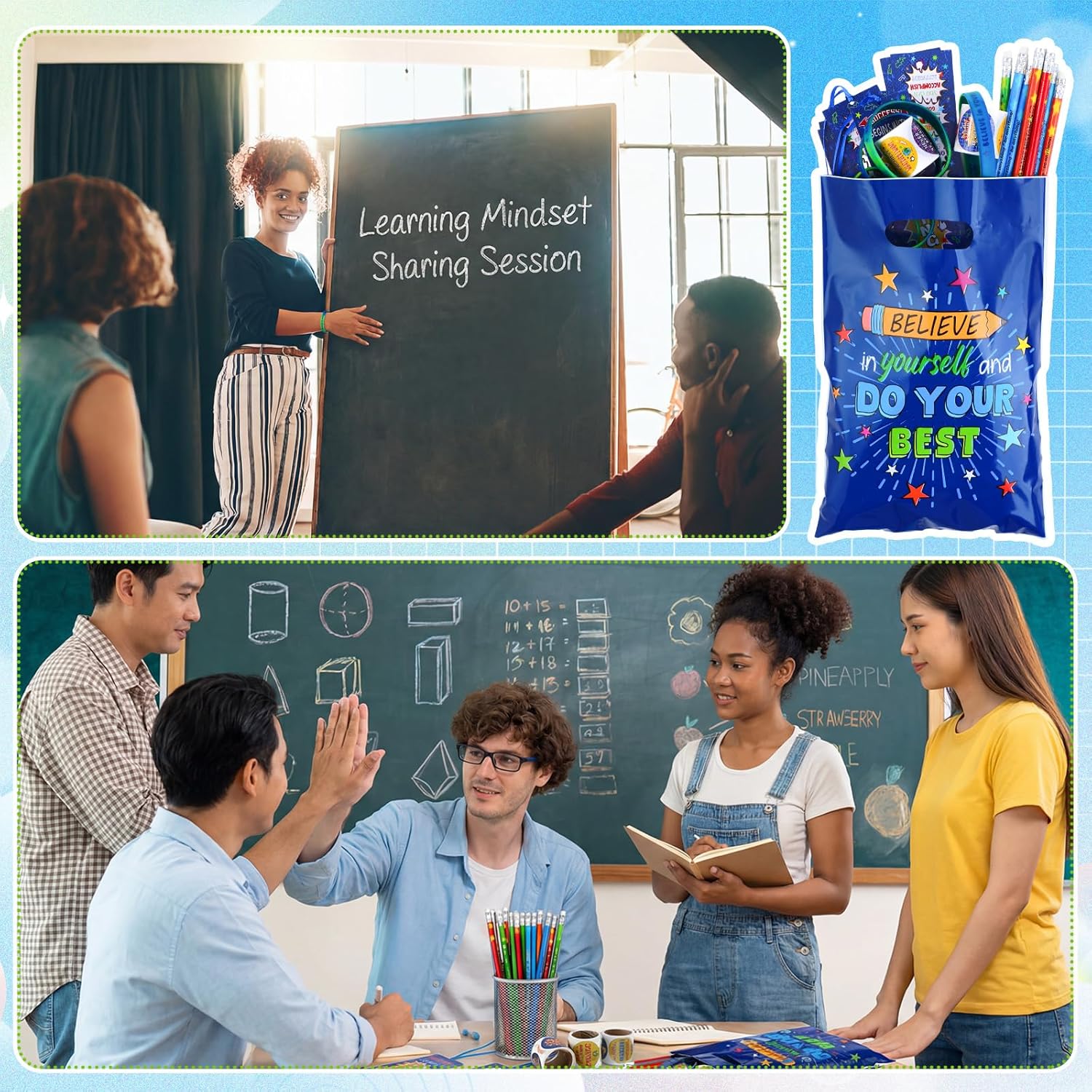 125 Packs Growth Mindset Assortment Items Bulk Motivational Reward Supplies Believe in Yourself Wristbands Pencils Bookmarks Stickers Inspirational Bags for Encourage Positive Growth Mindset