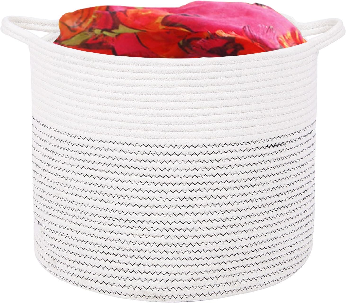 DOKEHOM Large Storage Baskets-15 Inches(D) x 13 Inches(H)- Cotton Rope Basket Woven Baby Laundry Basket with Handle for Diaper Toy Cute Neutral Home Decor (White, M)